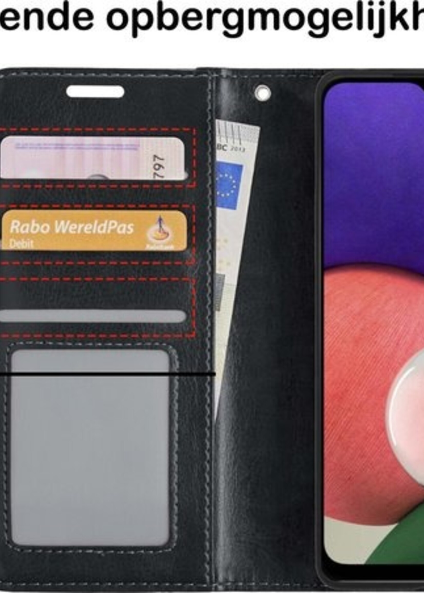 BTH Hoesje Geschikt voor Samsung A22 4G Hoesje Book Case Hoes Portemonnee Cover Walletcase Met Screenprotector - Hoes Geschikt voor Samsung Galaxy A22 4G Hoes Bookcase Hoesje - Zwart