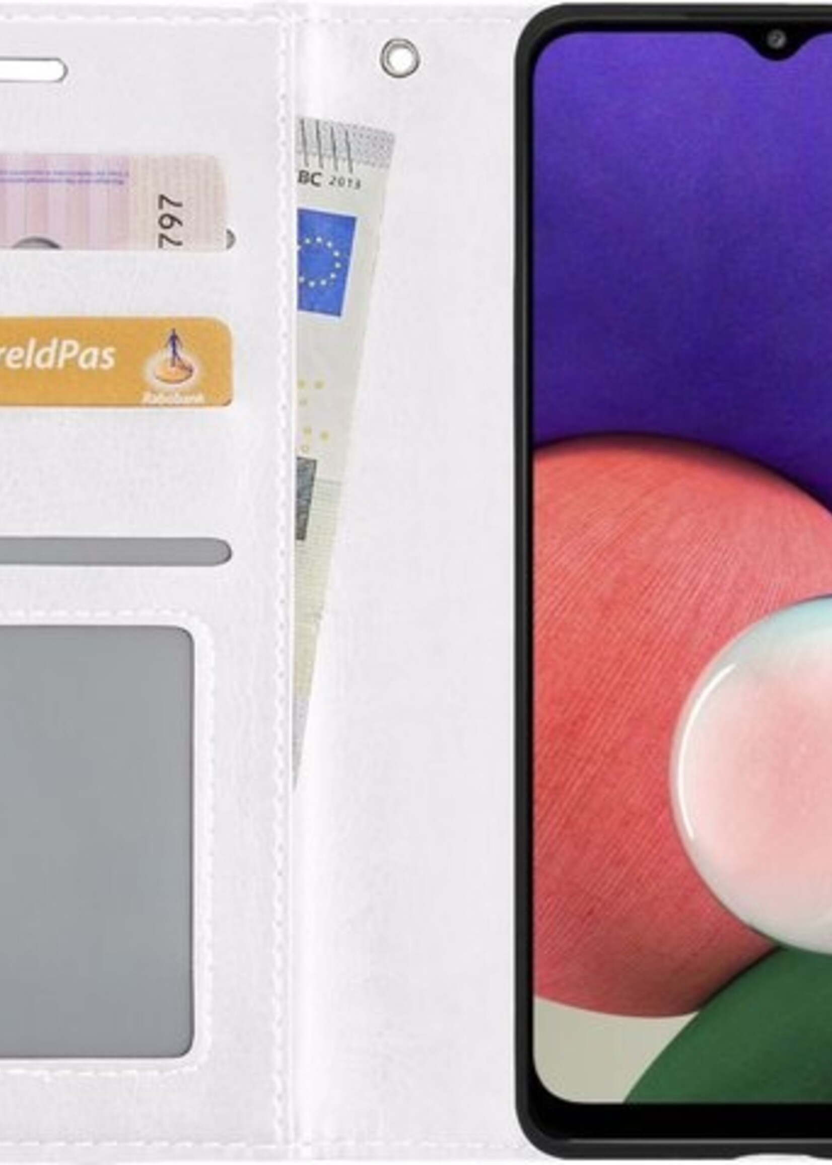 BTH Hoesje Geschikt voor Samsung A22 4G Hoesje Book Case Hoes Portemonnee Cover Walletcase Met Screenprotector - Hoes Geschikt voor Samsung Galaxy A22 4G Hoes Bookcase Hoesje - Wit