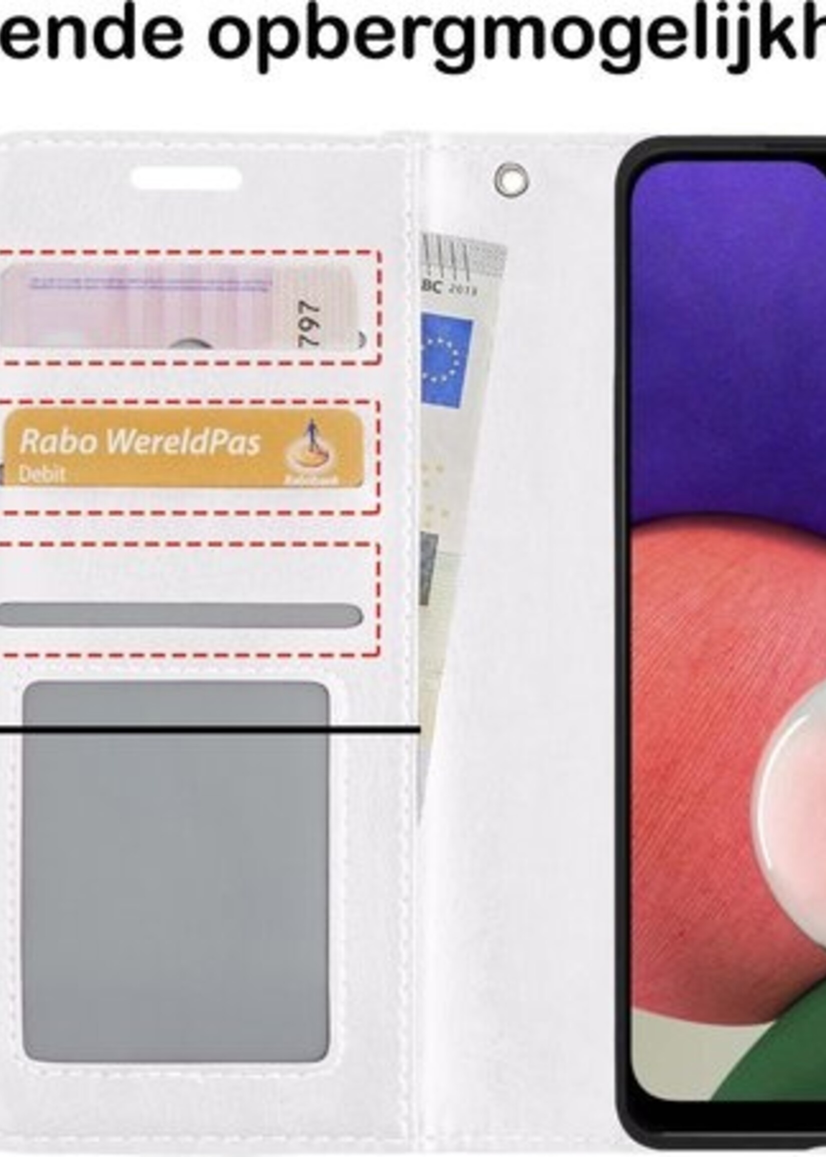 BTH Hoesje Geschikt voor Samsung A22 4G Hoesje Book Case Hoes Portemonnee Cover Walletcase Met Screenprotector - Hoes Geschikt voor Samsung Galaxy A22 4G Hoes Bookcase Hoesje - Wit