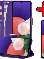 BTH BTH Samsung Galaxy A22 4G Hoesje Bookcase Paars Met Screenprotector