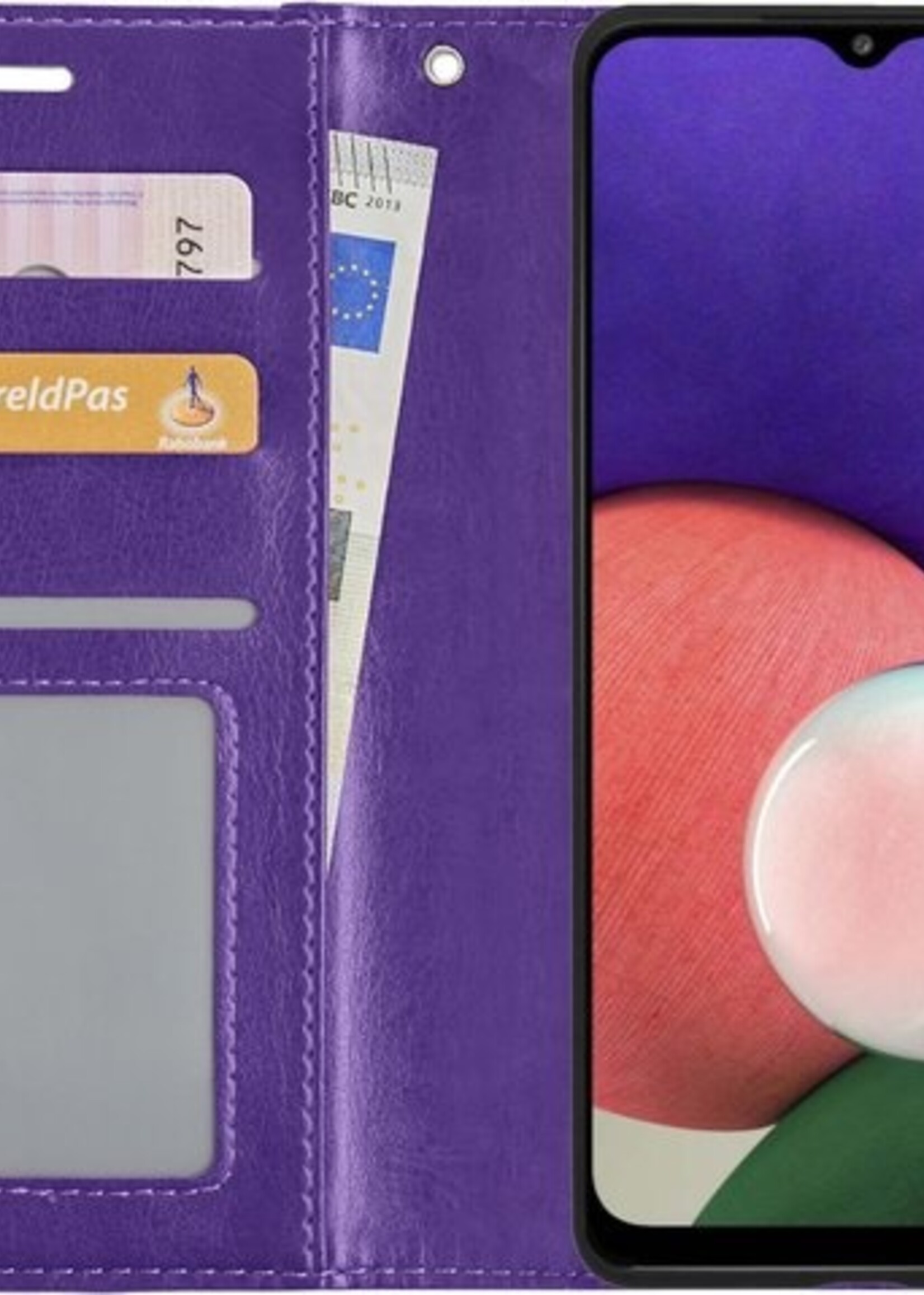 BTH Hoesje Geschikt voor Samsung A22 4G Hoesje Book Case Hoes Portemonnee Cover Walletcase Met Screenprotector - Hoes Geschikt voor Samsung Galaxy A22 4G Hoes Bookcase Hoesje - Paars