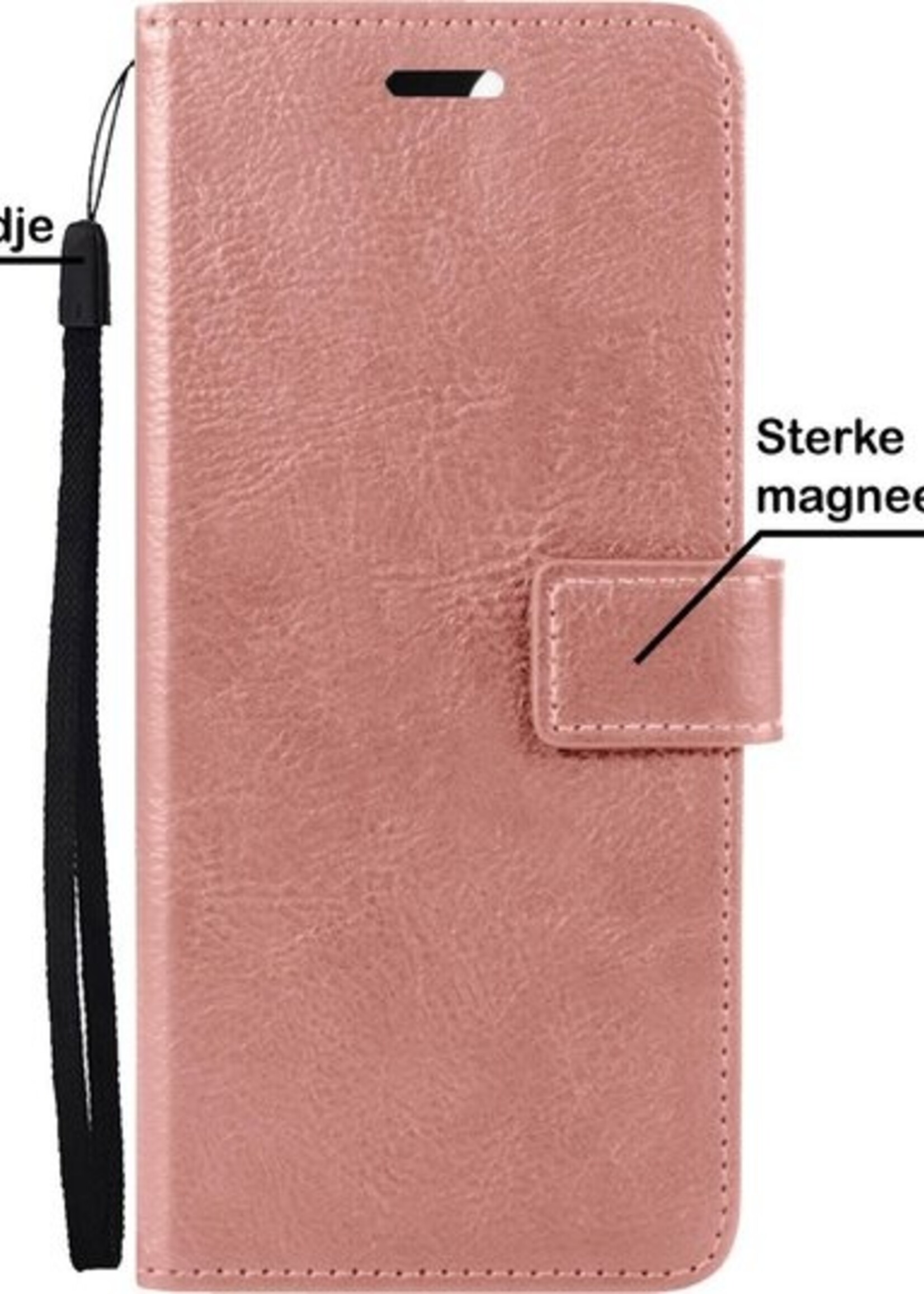 BTH Hoesje Geschikt voor Samsung A22 4G Hoesje Book Case Hoes Portemonnee Cover Walletcase Met Screenprotector - Hoes Geschikt voor Samsung Galaxy A22 4G Hoes Bookcase Hoesje - Rosé goud