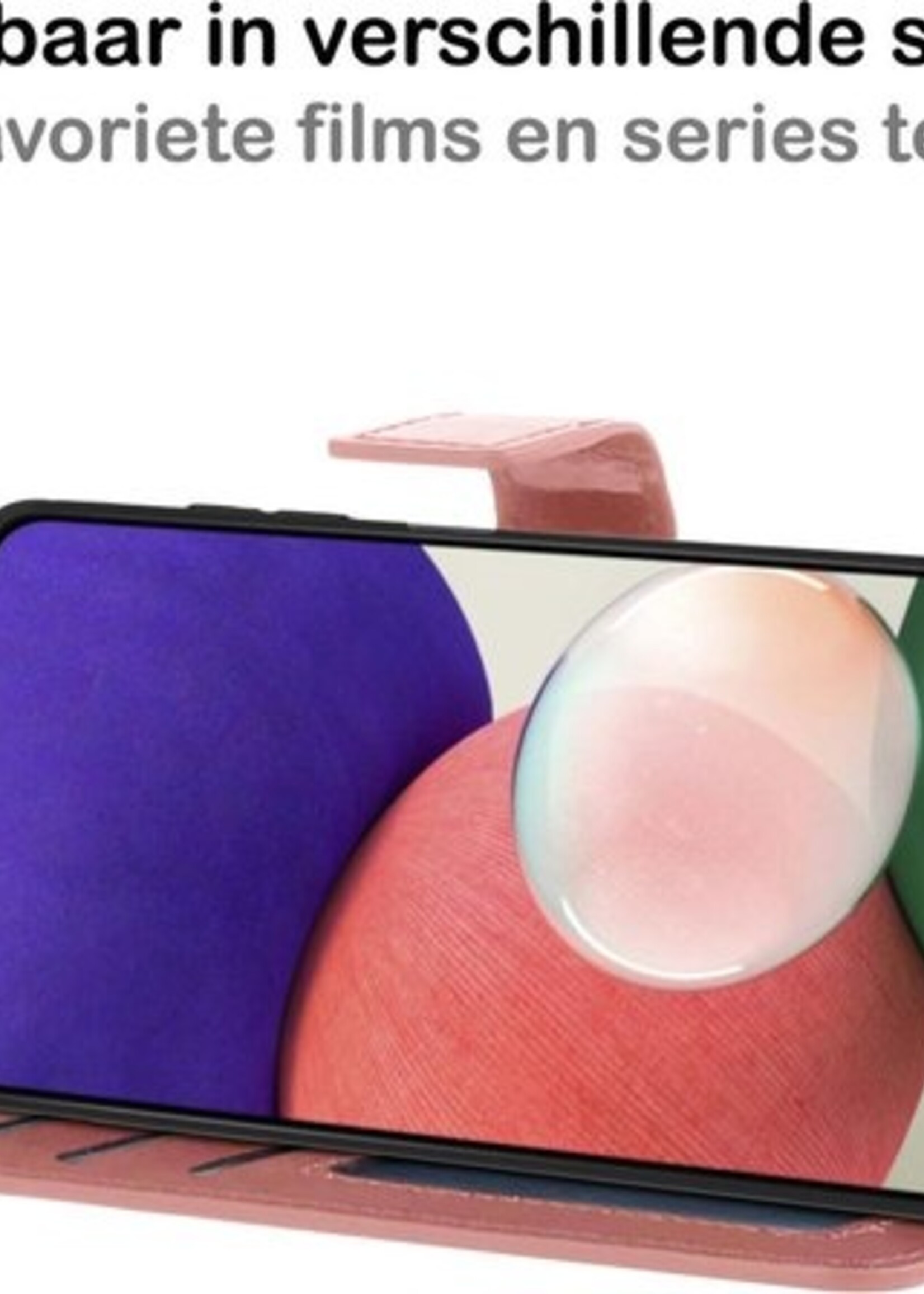 BTH Hoesje Geschikt voor Samsung A22 4G Hoesje Book Case Hoes Portemonnee Cover Walletcase Met Screenprotector - Hoes Geschikt voor Samsung Galaxy A22 4G Hoes Bookcase Hoesje - Rosé goud