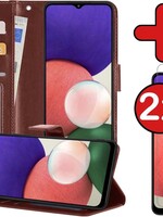 BTH BTH Samsung Galaxy A22 4G Hoesje Bookcase Bruin Met 2x Screenprotector