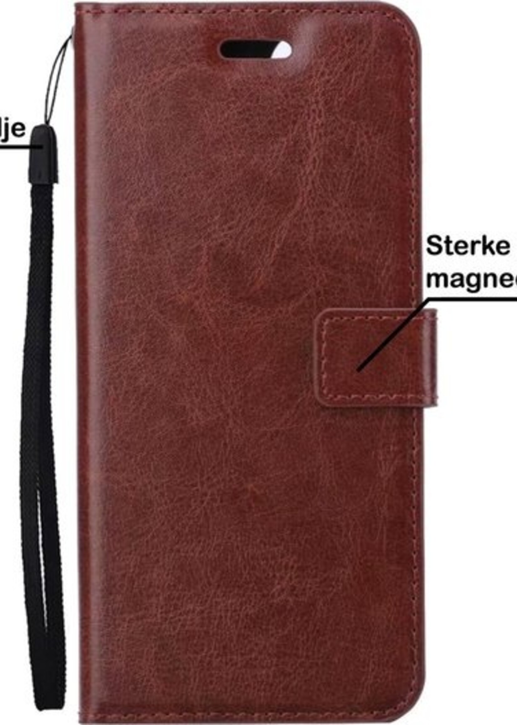 BTH Hoesje Geschikt voor Samsung A22 4G Hoesje Book Case Hoes Portemonnee Cover Walletcase Met 2x Screenprotector - Hoes Geschikt voor Samsung Galaxy A22 4G Hoes Bookcase Hoesje - Bruin