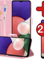 BTH BTH Samsung Galaxy A22 4G Hoesje Bookcase Lichtroze Met 2x Screenprotector