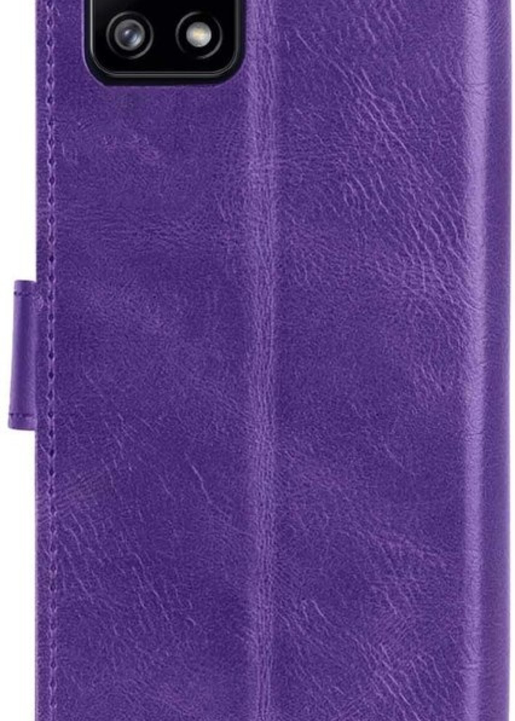 BTH Hoesje Geschikt voor Samsung A22 4G Hoesje Book Case Hoes Portemonnee Cover Walletcase Met 2x Screenprotector - Hoes Geschikt voor Samsung Galaxy A22 4G Hoes Bookcase Hoesje - Paars