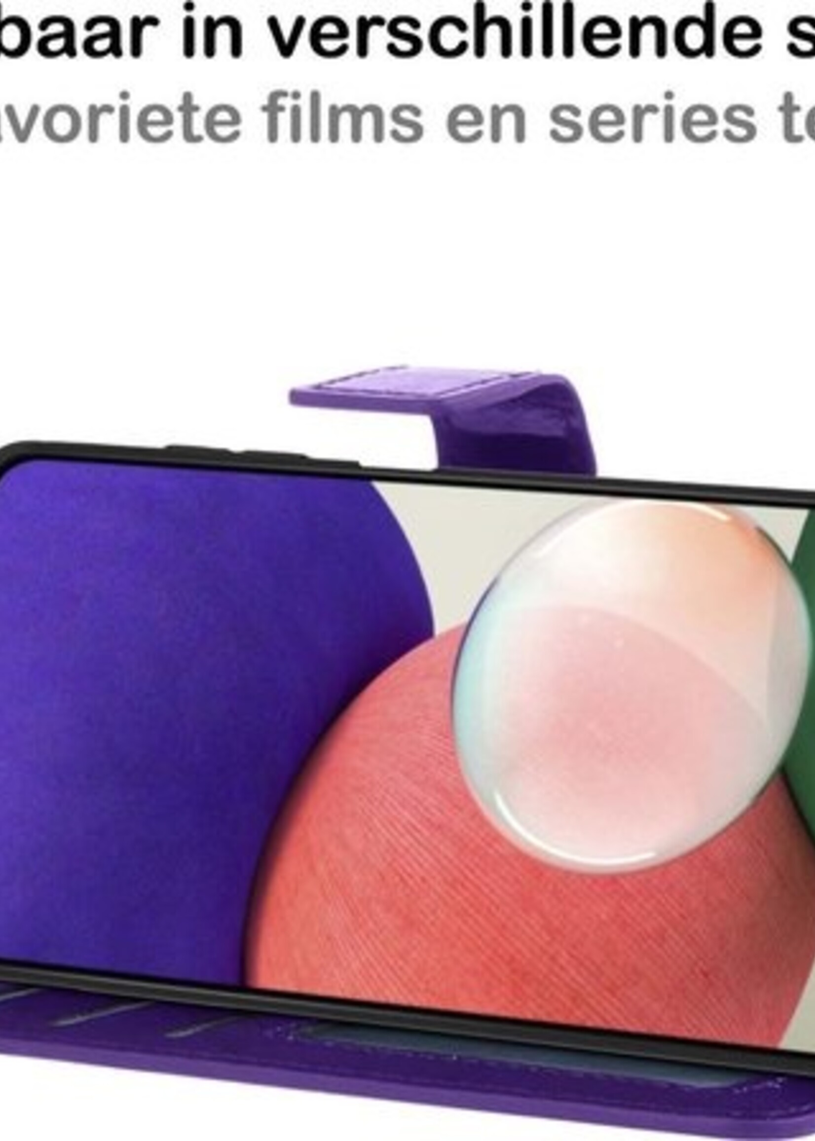 BTH Hoesje Geschikt voor Samsung A22 4G Hoesje Book Case Hoes Portemonnee Cover Walletcase Met 2x Screenprotector - Hoes Geschikt voor Samsung Galaxy A22 4G Hoes Bookcase Hoesje - Paars