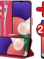 BTH BTH Samsung Galaxy A22 4G Hoesje Bookcase Donkerroze Met 2x Screenprotector