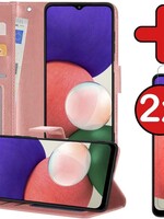 BTH BTH Samsung Galaxy A22 4G Hoesje Bookcase Rose Goud Met 2x Screenprotector