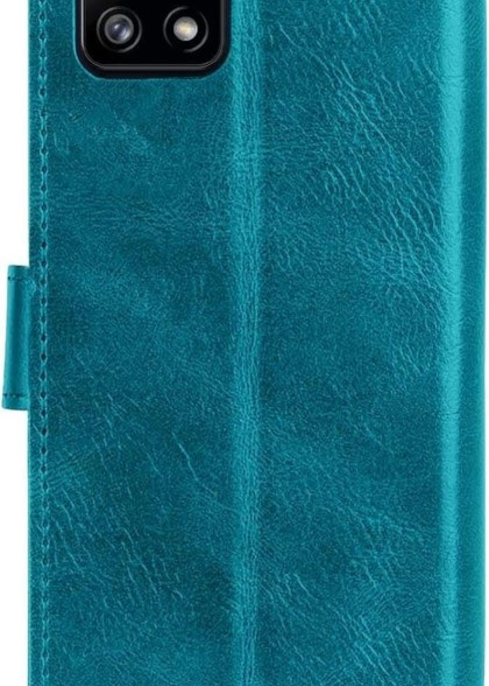 BTH Hoesje Geschikt voor Samsung A22 5G Hoesje Book Case Hoes Portemonnee Cover Walletcase Met Screenprotector - Hoes Geschikt voor Samsung Galaxy A22 5G Hoes Bookcase Hoesje - Turquoise