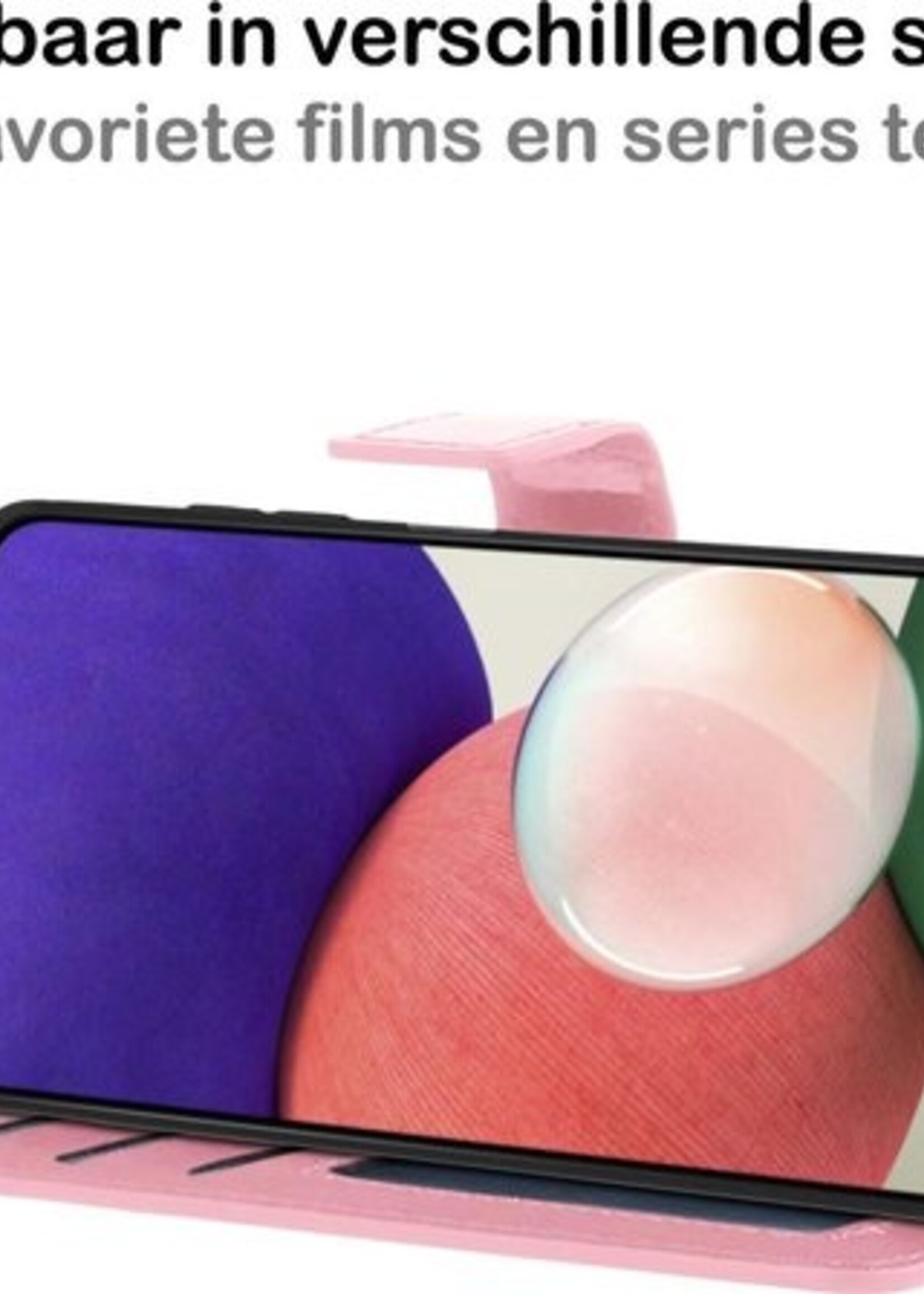 BTH Hoesje Geschikt voor Samsung A22 5G Hoesje Book Case Hoes Portemonnee Cover Walletcase Met Screenprotector - Hoes Geschikt voor Samsung Galaxy A22 5G Hoes Bookcase Hoesje - Lichtroze