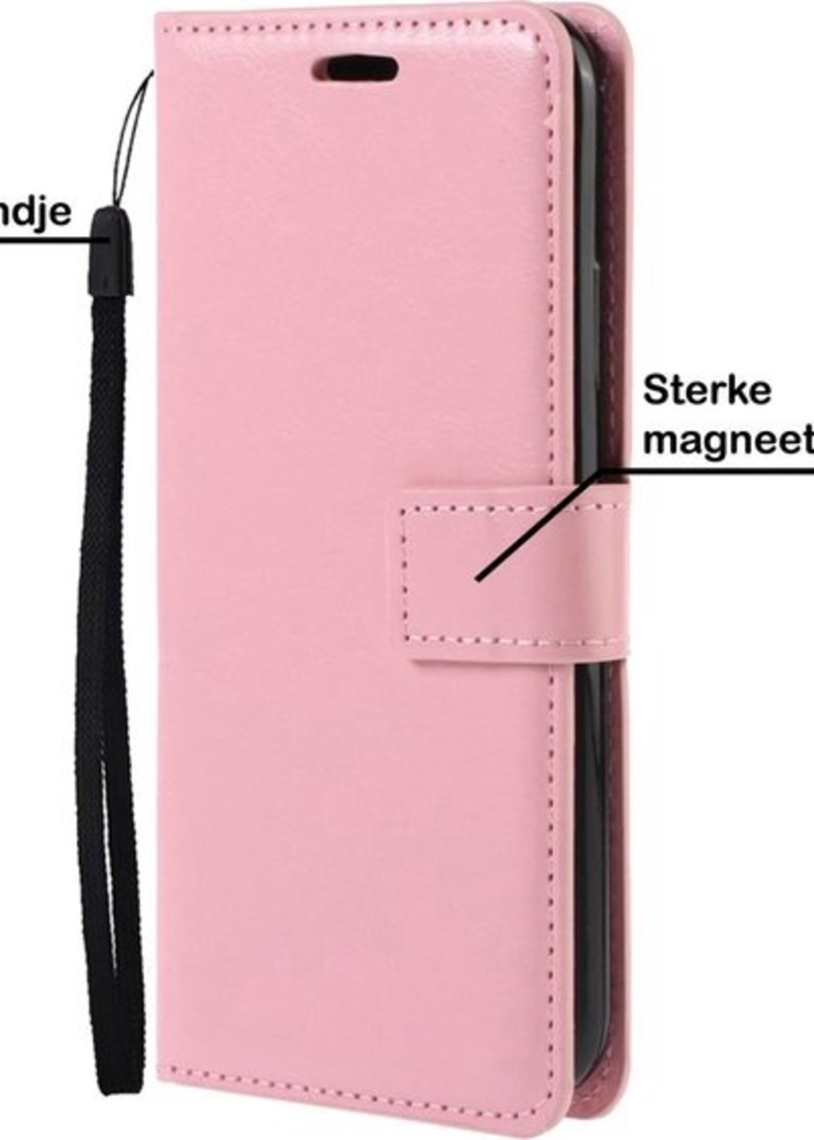 BTH Hoesje Geschikt voor Samsung A22 5G Hoesje Book Case Hoes Portemonnee Cover Walletcase Met Screenprotector - Hoes Geschikt voor Samsung Galaxy A22 5G Hoes Bookcase Hoesje - Lichtroze