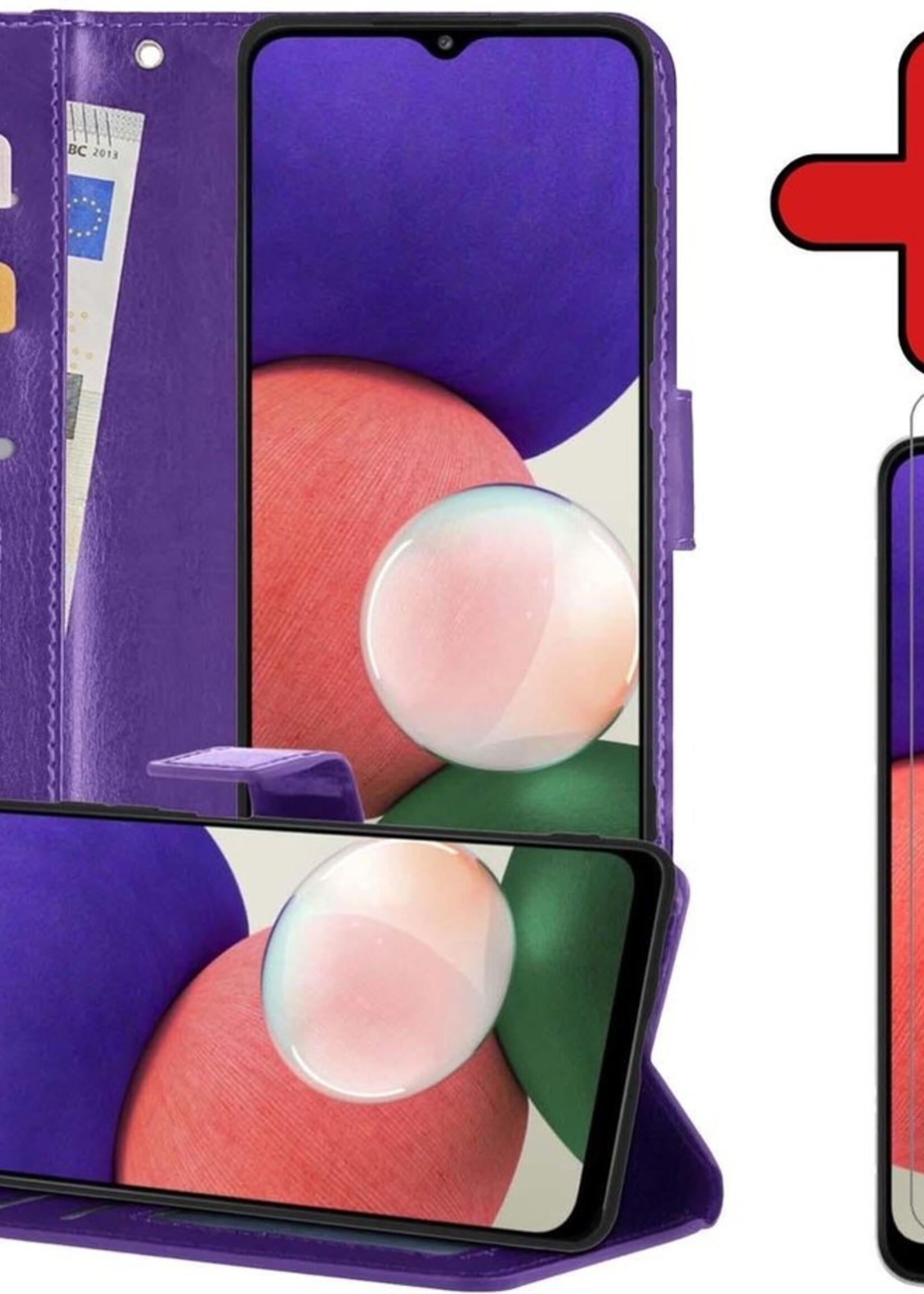 BTH Hoesje Geschikt voor Samsung A22 5G Hoesje Book Case Hoes Portemonnee Cover Walletcase Met Screenprotector - Hoes Geschikt voor Samsung Galaxy A22 5G Hoes Bookcase Hoesje - Paars