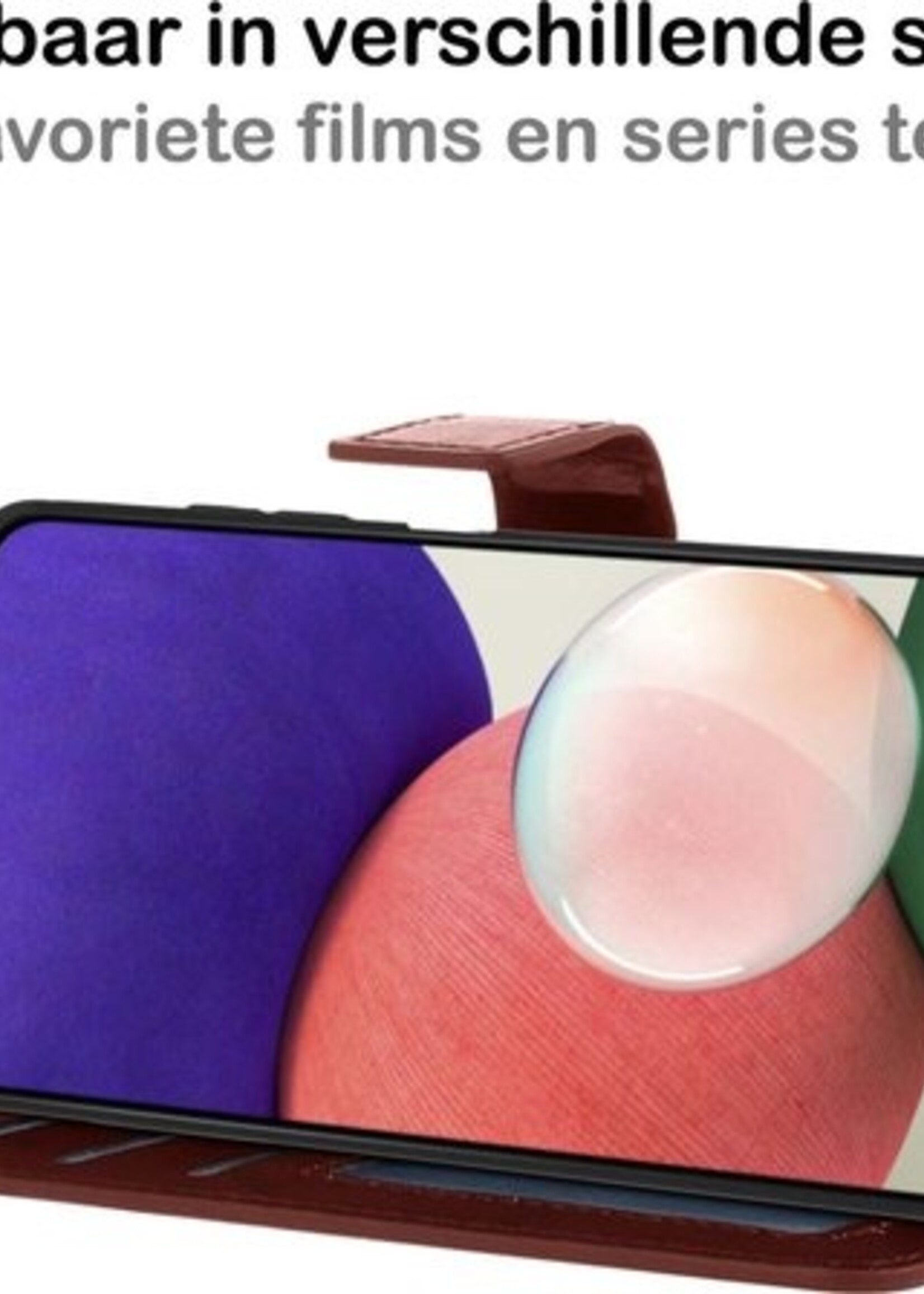 BTH Hoesje Geschikt voor Samsung A22 5G Hoesje Book Case Hoes Portemonnee Cover Walletcase Met 2x Screenprotector - Hoes Geschikt voor Samsung Galaxy A22 5G Hoes Bookcase Hoesje - Bruin
