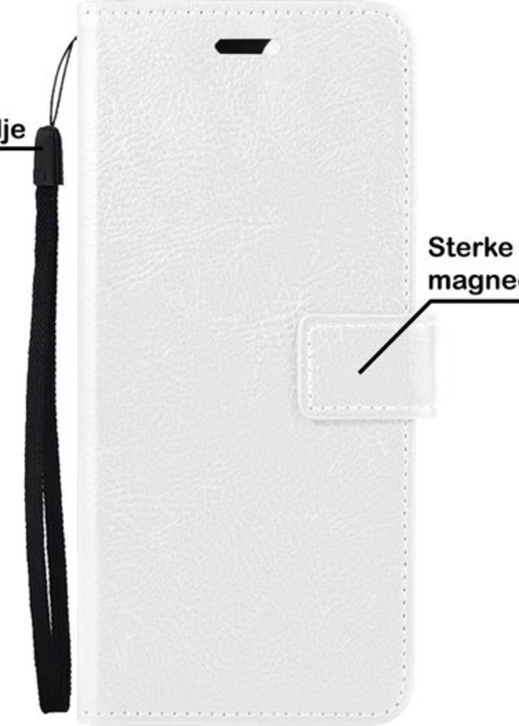 BTH Hoesje Geschikt voor Samsung A22 5G Hoesje Book Case Hoes Portemonnee Cover Walletcase Met 2x Screenprotector - Hoes Geschikt voor Samsung Galaxy A22 5G Hoes Bookcase Hoesje - Wit