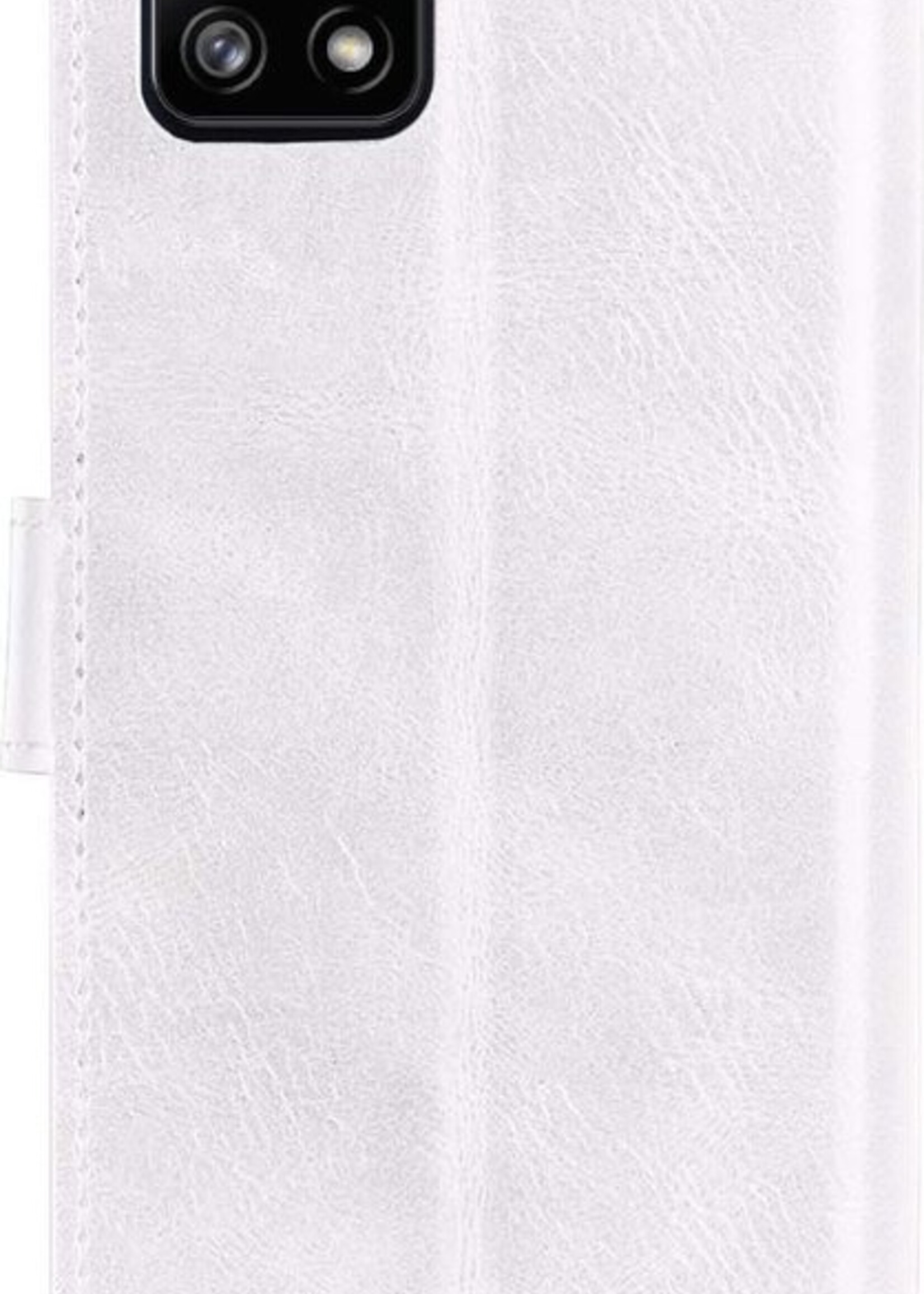 BTH Hoesje Geschikt voor Samsung A22 5G Hoesje Book Case Hoes Portemonnee Cover Walletcase Met 2x Screenprotector - Hoes Geschikt voor Samsung Galaxy A22 5G Hoes Bookcase Hoesje - Wit