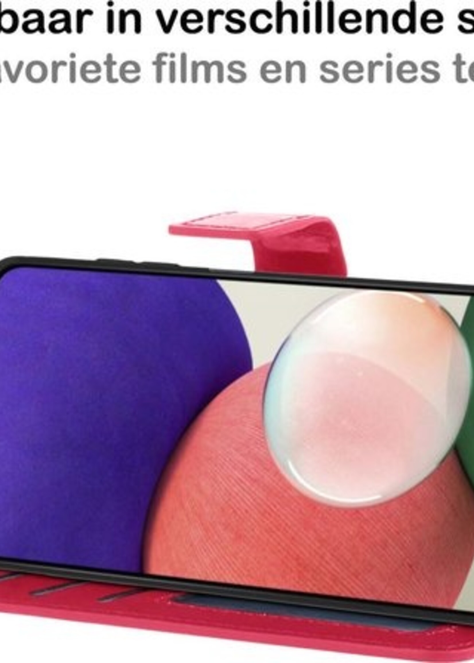 BTH Hoesje Geschikt voor Samsung A22 5G Hoesje Book Case Hoes Portemonnee Cover Walletcase Met 2x Screenprotector - Hoes Geschikt voor Samsung Galaxy A22 5G Hoes Bookcase Hoesje - Donkerroze