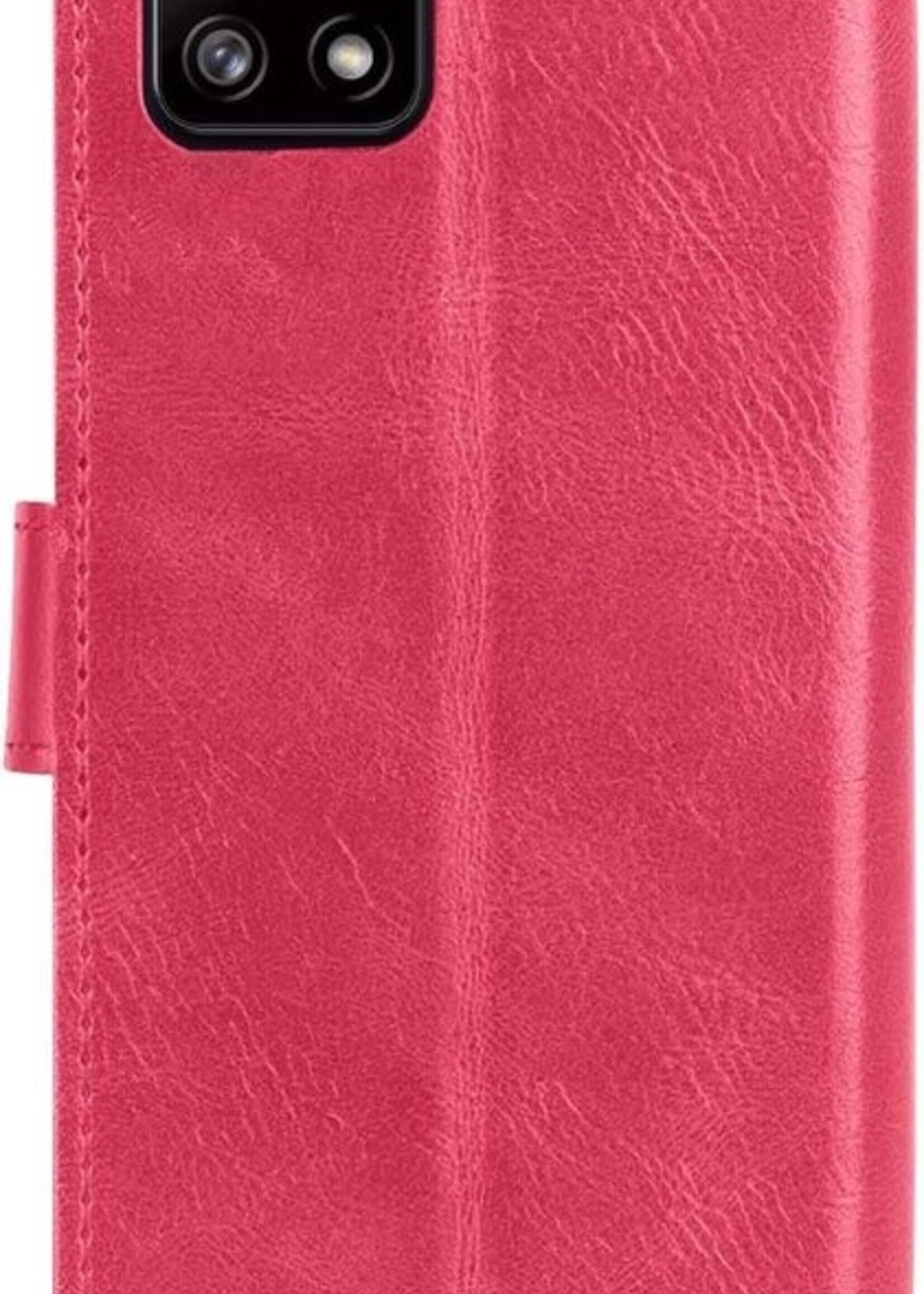 BTH Hoesje Geschikt voor Samsung A22 5G Hoesje Book Case Hoes Portemonnee Cover Walletcase Met 2x Screenprotector - Hoes Geschikt voor Samsung Galaxy A22 5G Hoes Bookcase Hoesje - Donkerroze