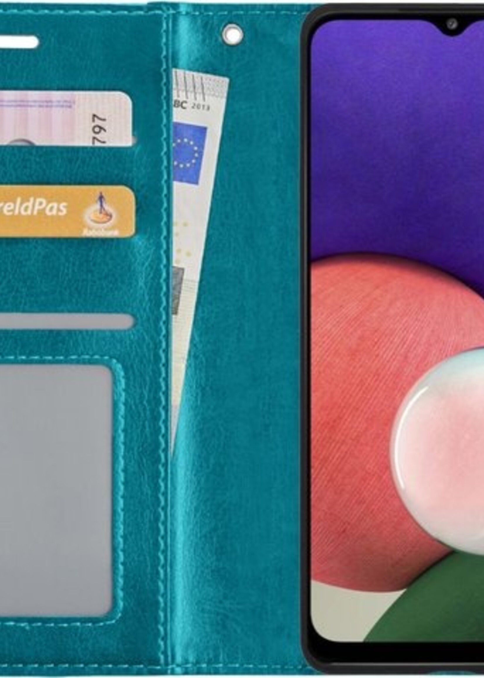 BTH Hoesje Geschikt voor Samsung A22 4G Hoesje Book Case Hoes Portemonnee Cover Walletcase - Hoes Geschikt voor Samsung Galaxy A22 4G Hoes Bookcase Hoesje - Turquoise