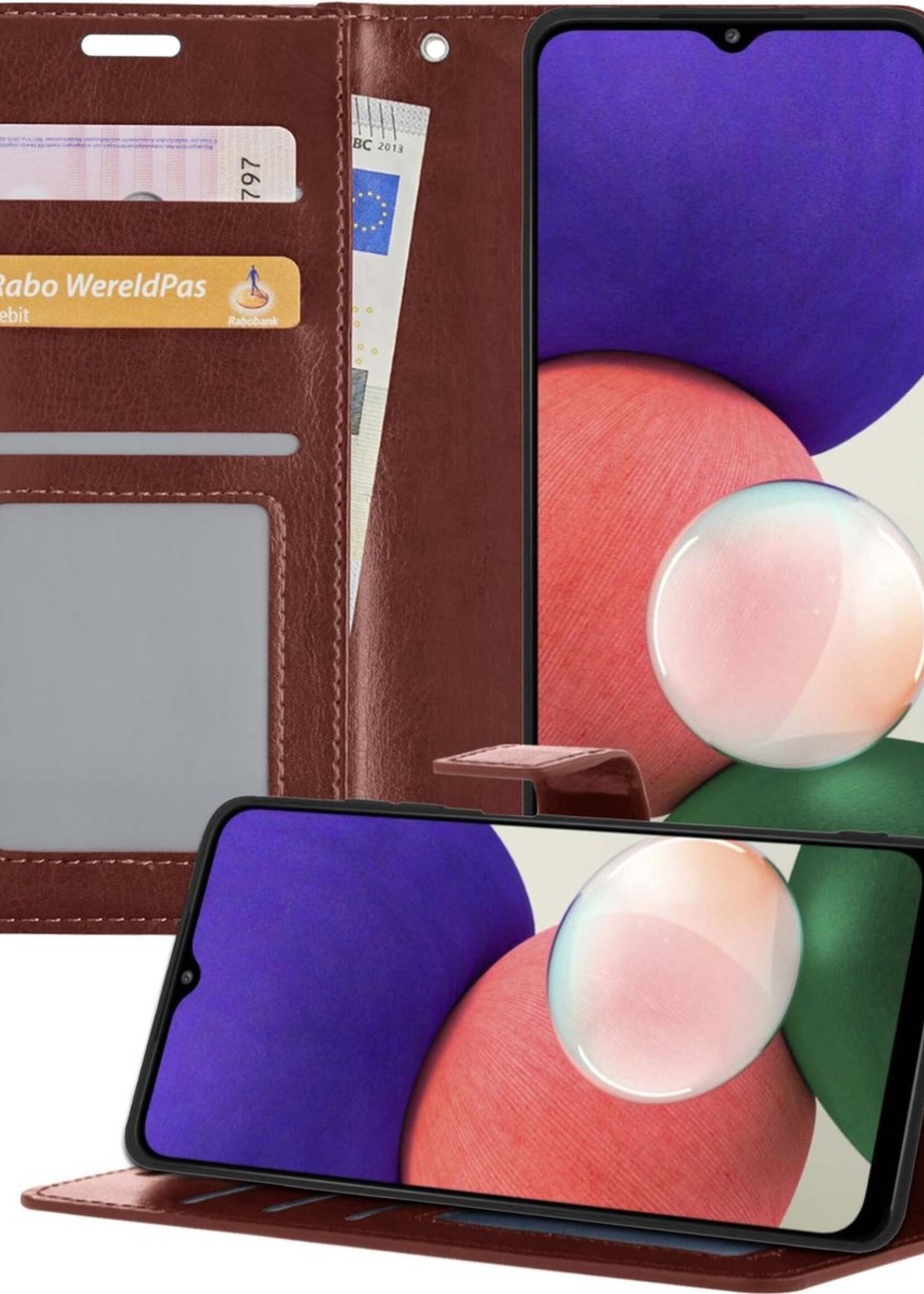 BTH Hoesje Geschikt voor Samsung A22 4G Hoesje Book Case Hoes Portemonnee Cover Walletcase - Hoes Geschikt voor Samsung Galaxy A22 4G Hoes Bookcase Hoesje - Bruin