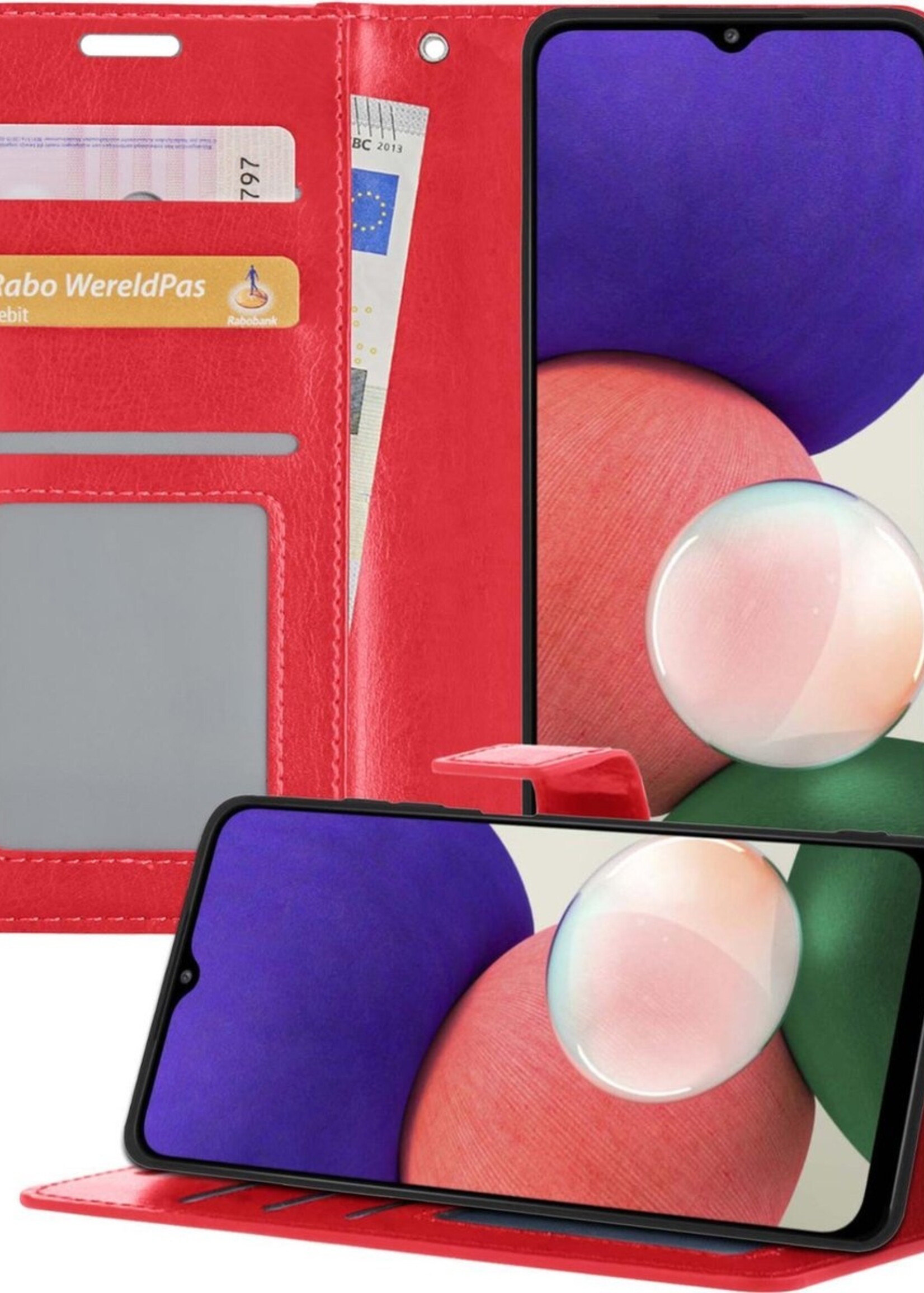 BTH Hoesje Geschikt voor Samsung A22 4G Hoesje Book Case Hoes Portemonnee Cover Walletcase - Hoes Geschikt voor Samsung Galaxy A22 4G Hoes Bookcase Hoesje - Rood