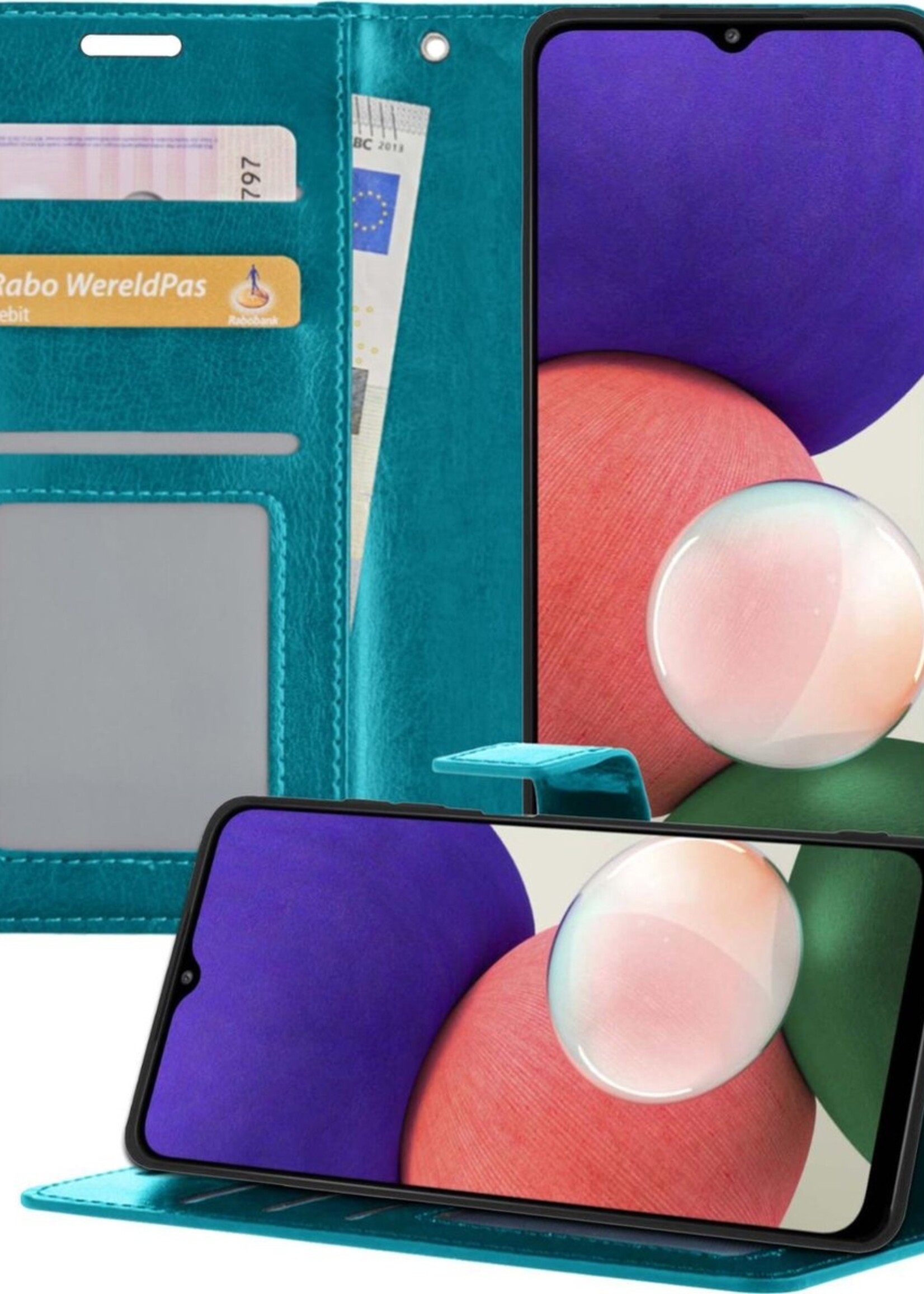 BTH Hoesje Geschikt voor Samsung A22 4G Hoesje Book Case Hoes Portemonnee Cover Walletcase - Hoes Geschikt voor Samsung Galaxy A22 4G Hoes Bookcase Hoesje - Turquoise