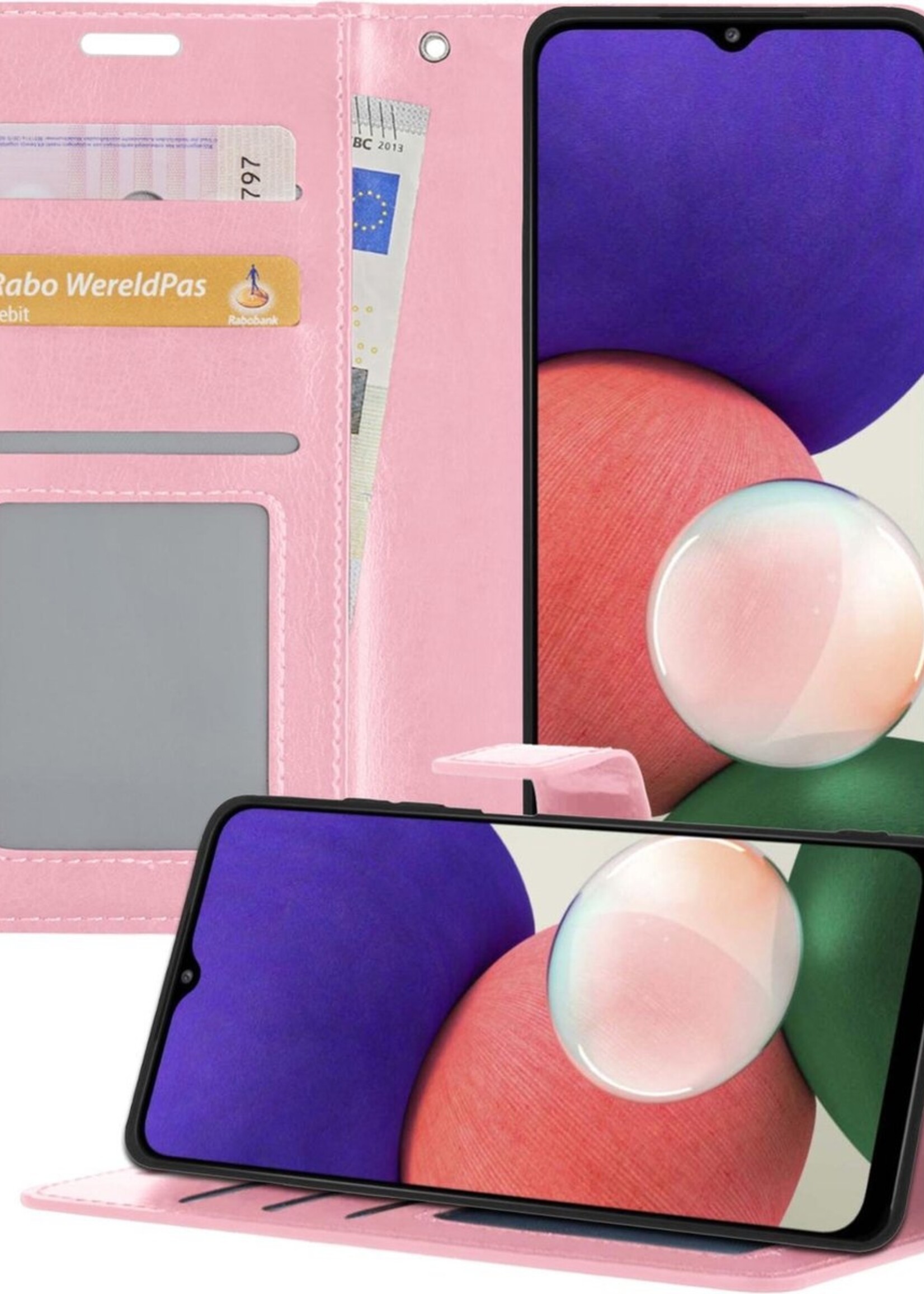 BTH Hoesje Geschikt voor Samsung A22 4G Hoesje Book Case Hoes Portemonnee Cover Walletcase - Hoes Geschikt voor Samsung Galaxy A22 4G Hoes Bookcase Hoesje - Roze