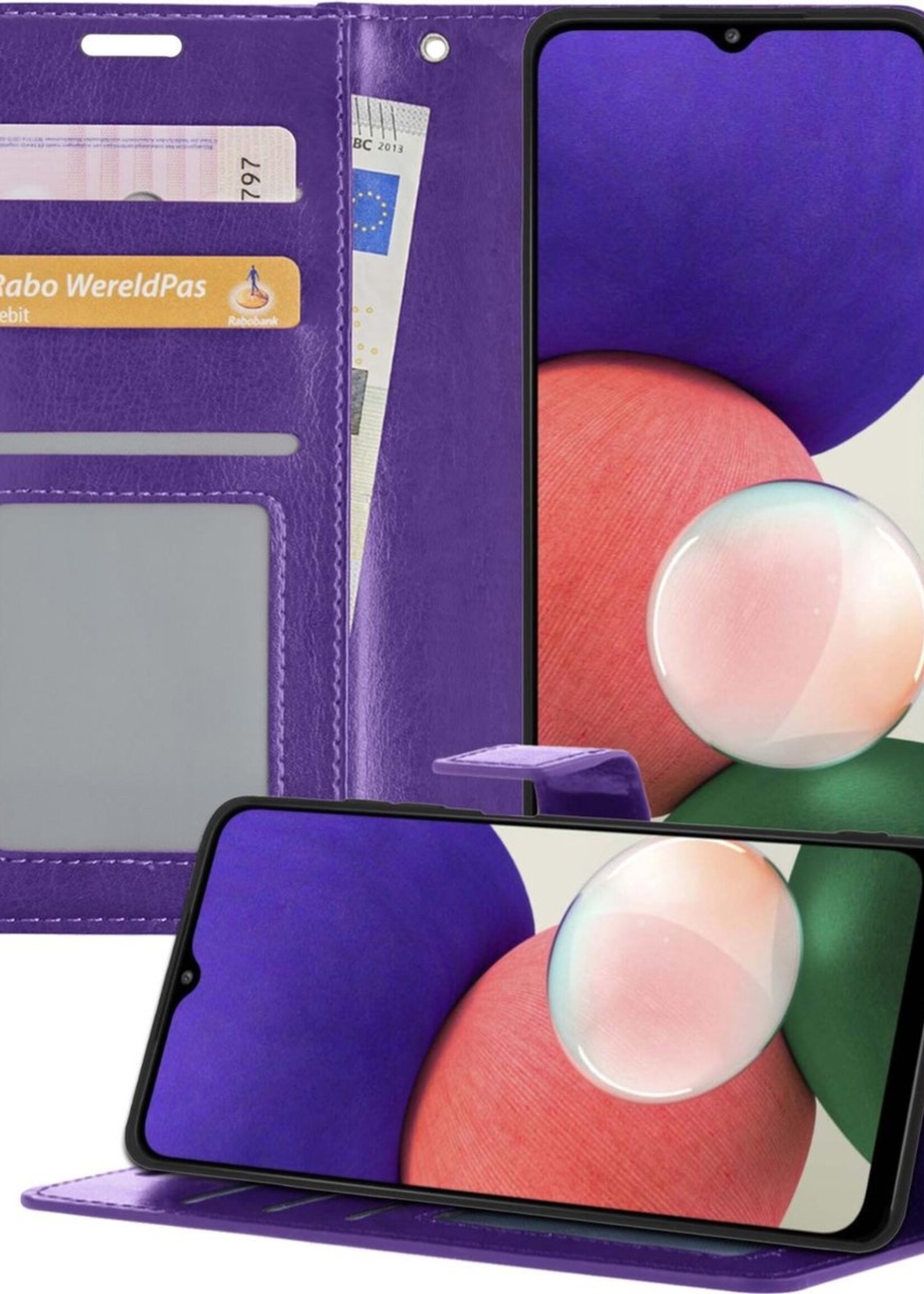 BTH Hoesje Geschikt voor Samsung A22 4G Hoesje Book Case Hoes Portemonnee Cover Walletcase - Hoes Geschikt voor Samsung Galaxy A22 4G Hoes Bookcase Hoesje - Paars