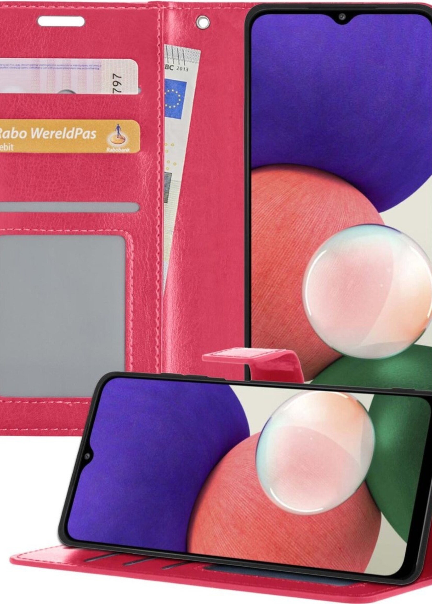 BTH Hoesje Geschikt voor Samsung A22 4G Hoesje Book Case Hoes Portemonnee Cover Walletcase - Hoes Geschikt voor Samsung Galaxy A22 4G Hoes Bookcase Hoesje - Roze