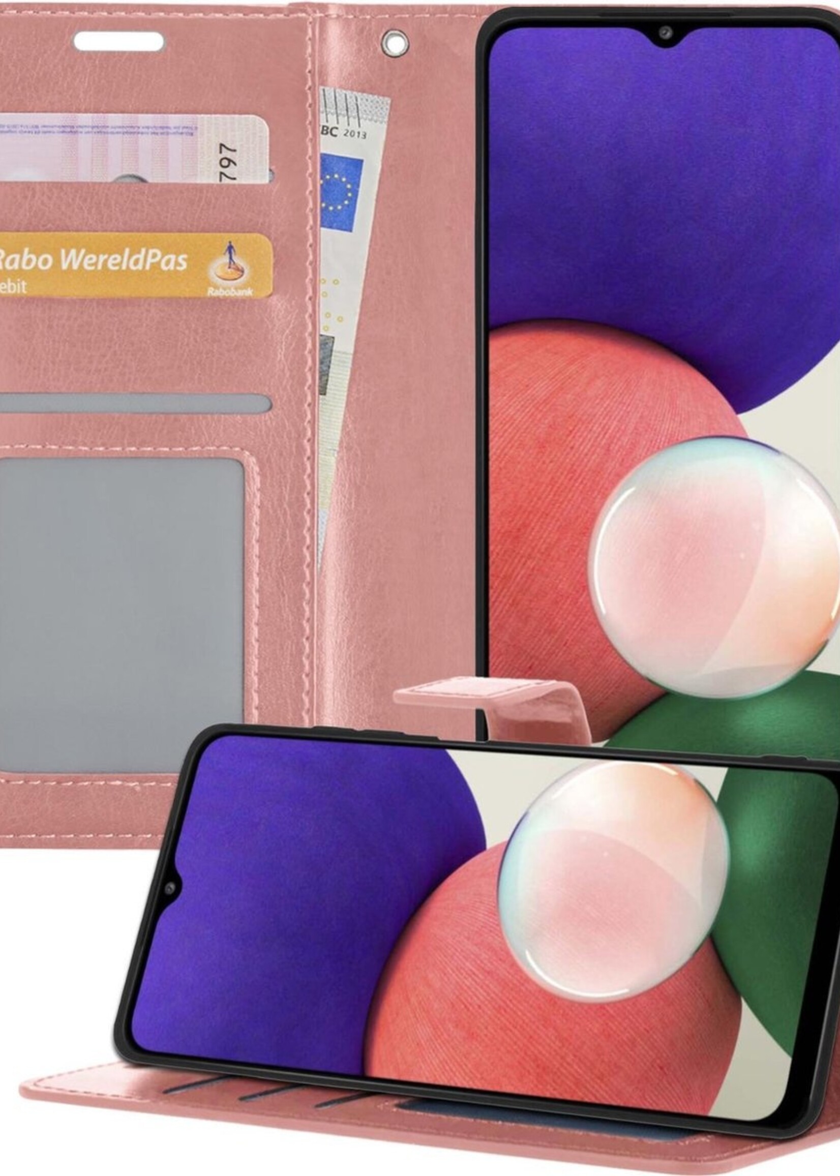 BTH Hoesje Geschikt voor Samsung A22 4G Hoesje Book Case Hoes Portemonnee Cover Walletcase - Hoes Geschikt voor Samsung Galaxy A22 4G Hoes Bookcase Hoesje - Rosé goud