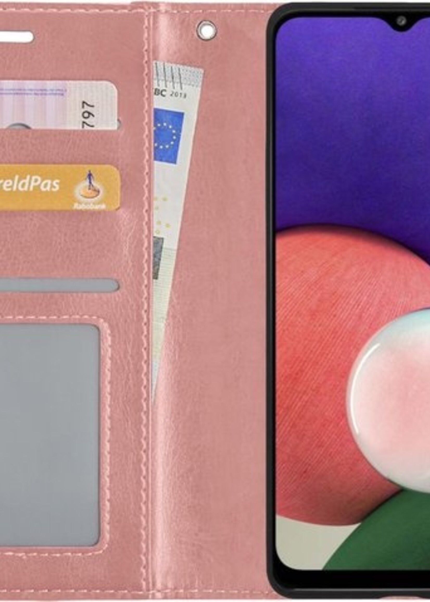 BTH Hoesje Geschikt voor Samsung A22 4G Hoesje Book Case Hoes Portemonnee Cover Walletcase - Hoes Geschikt voor Samsung Galaxy A22 4G Hoes Bookcase Hoesje - Rosé goud