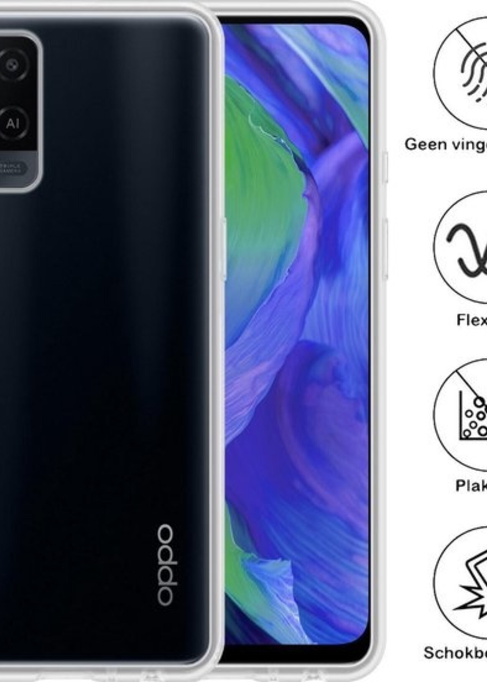 BTH Hoesje Geschikt voor OPPO A54 Hoesje Siliconen Case Hoes Met 2x Screenprotector - Hoes Geschikt voor OPPO A54 Hoes Cover Case - Transparant