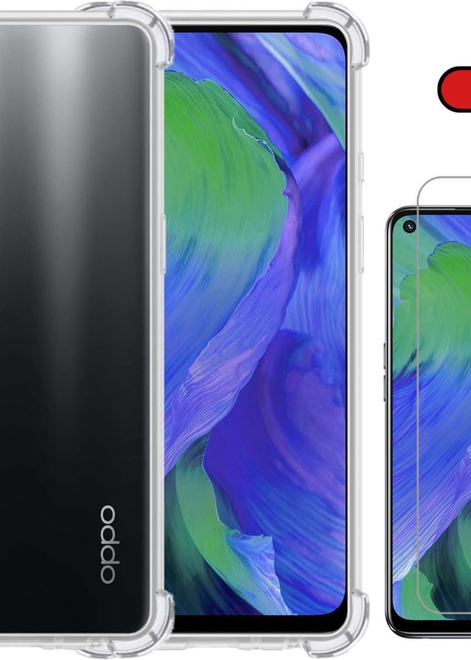 BTH Hoesje Geschikt voor OPPO A54 5G Hoesje Siliconen Shock Proof Case Hoes Met Screenprotector - Hoes Geschikt voor OPPO A54 5G Hoes Cover Case Shockproof - Transparant
