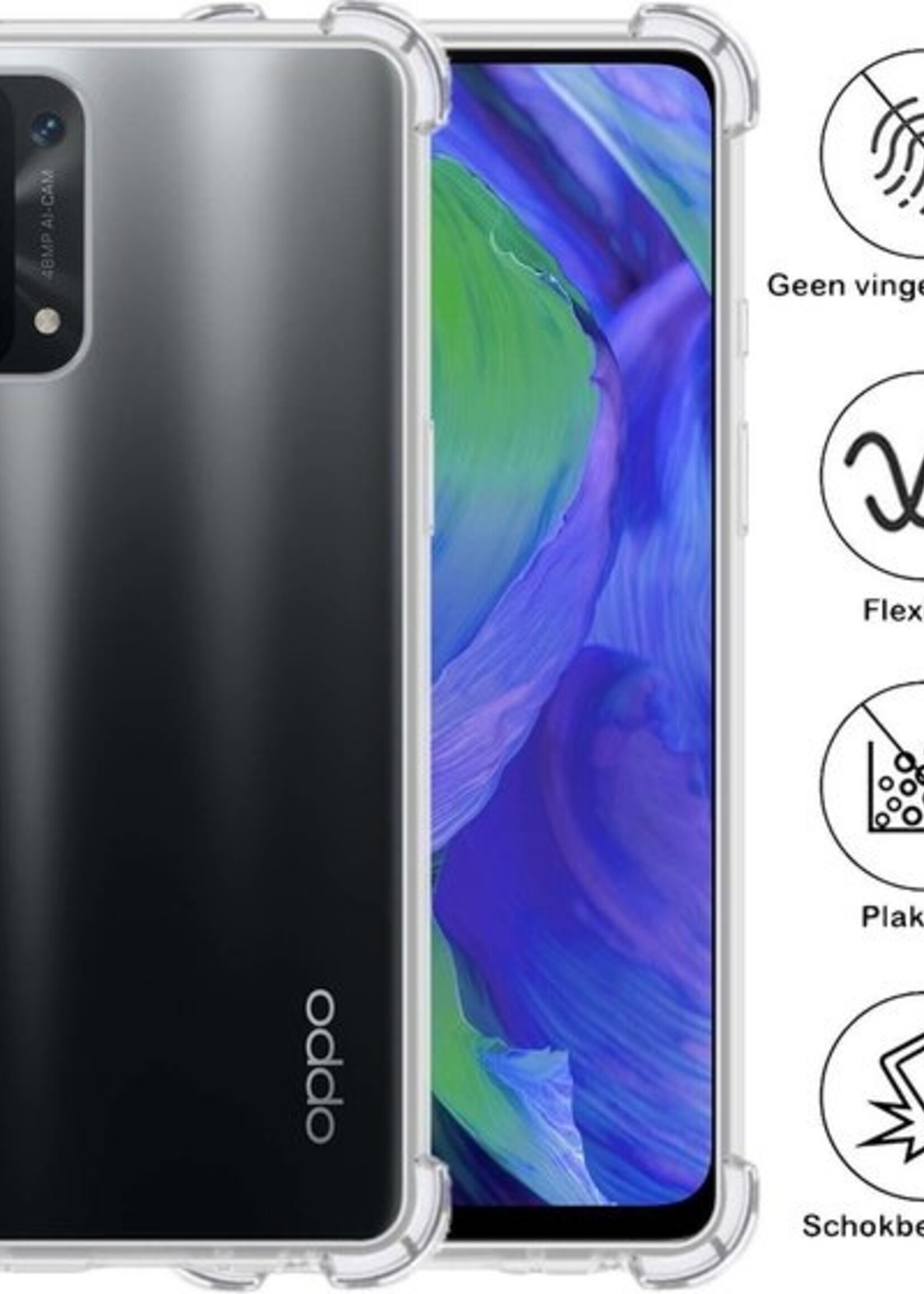 BTH Hoesje Geschikt voor OPPO A54 5G Hoesje Siliconen Shock Proof Case Hoes Met Screenprotector - Hoes Geschikt voor OPPO A54 5G Hoes Cover Case Shockproof - Transparant