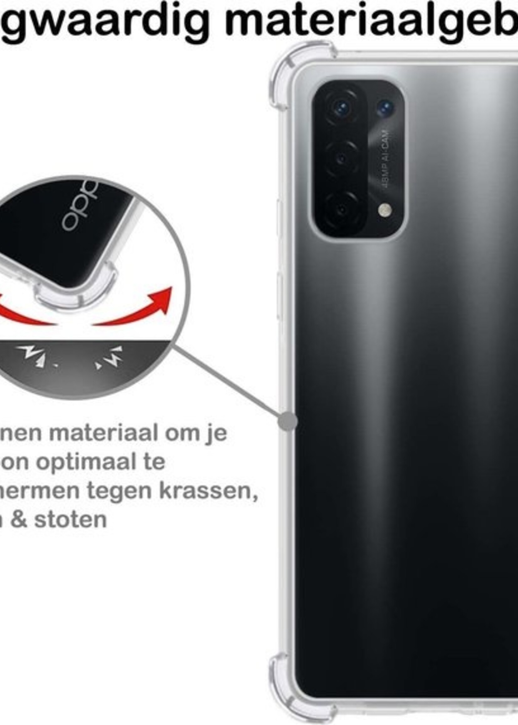 BTH Hoesje Geschikt voor OPPO A54 5G Hoesje Siliconen Shock Proof Case Hoes Met Screenprotector - Hoes Geschikt voor OPPO A54 5G Hoes Cover Case Shockproof - Transparant