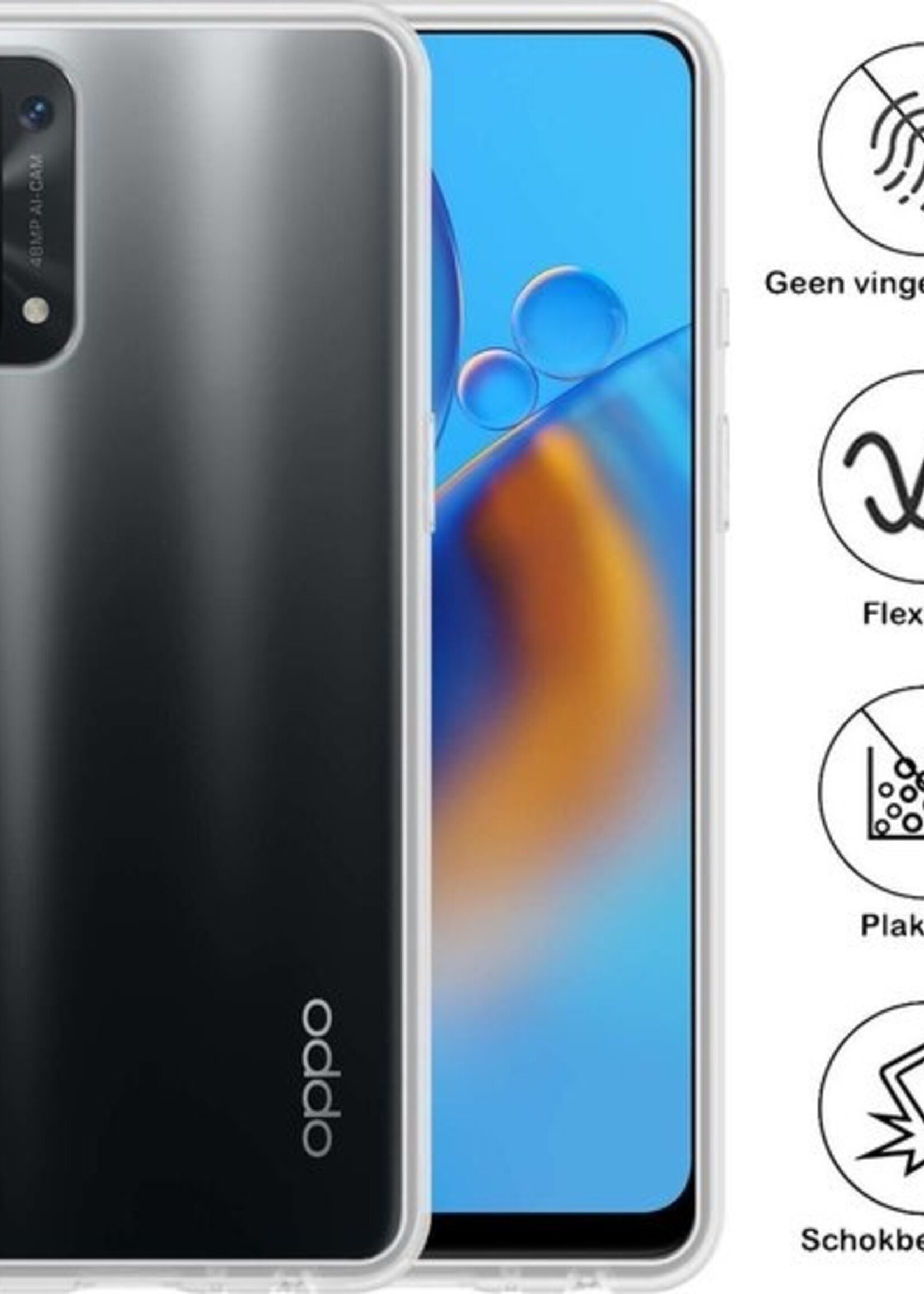 BTH Hoesje Geschikt voor OPPO A74 5G Hoesje Siliconen Case Hoes Met 2x Screenprotector - Hoes Geschikt voor OPPO A74 5G Hoes Cover Case - Transparant