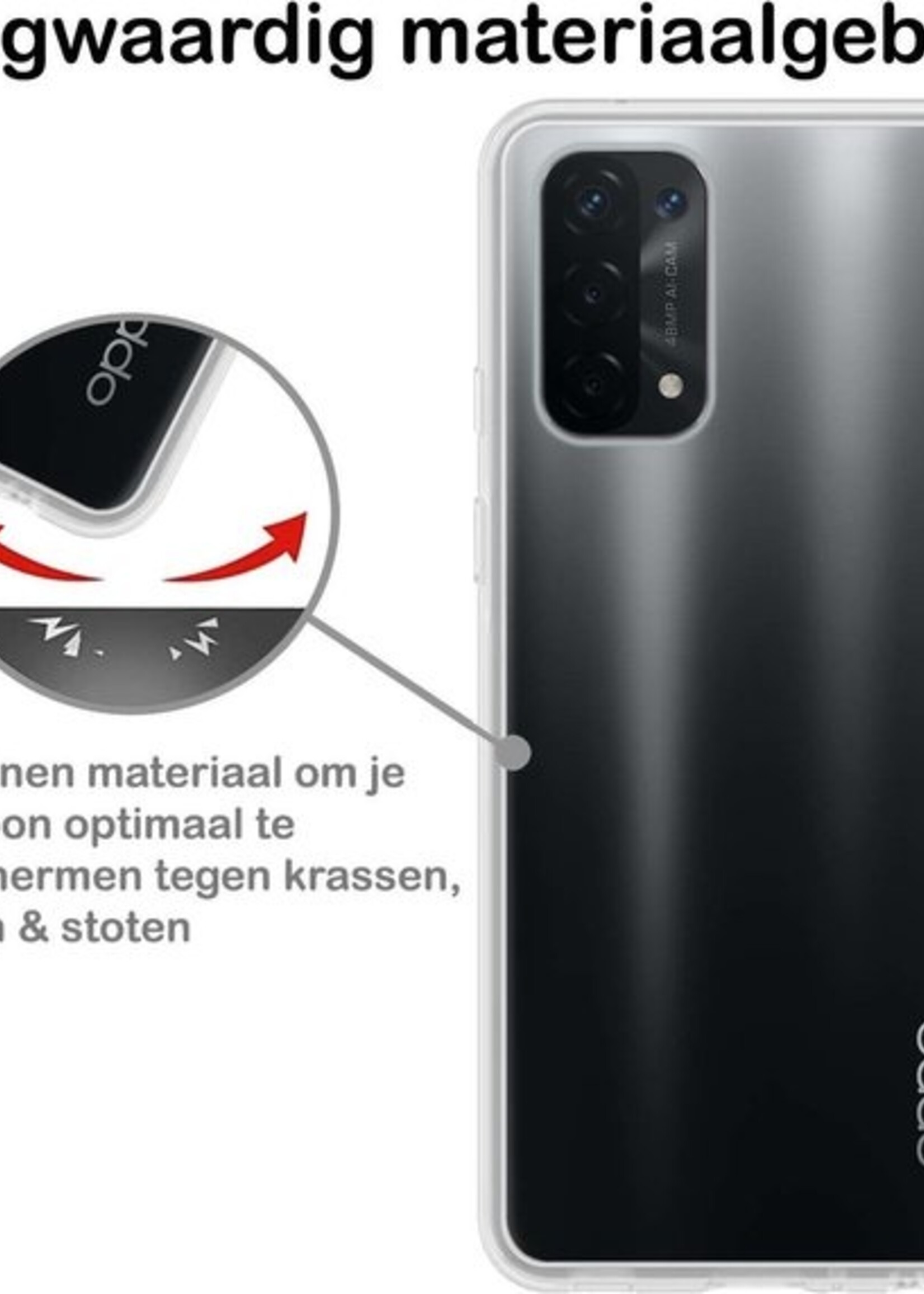 BTH Hoesje Geschikt voor OPPO A74 5G Hoesje Siliconen Case Hoes Met 2x Screenprotector - Hoes Geschikt voor OPPO A74 5G Hoes Cover Case - Transparant