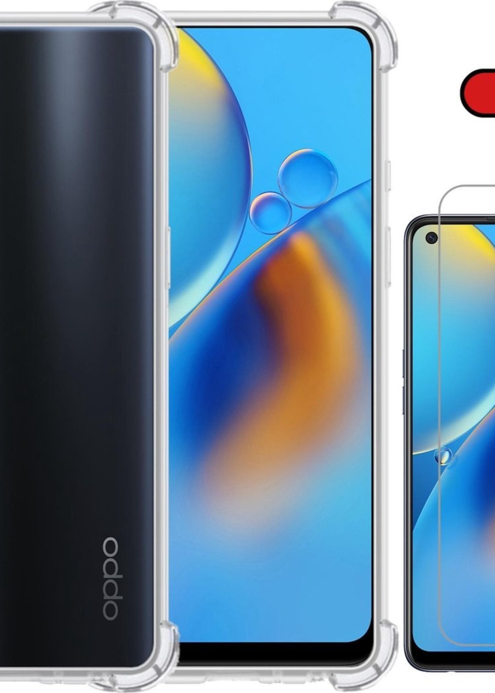 BTH Hoesje Geschikt voor OPPO A74 4G Hoesje Siliconen Shock Proof Case Hoes Met Screenprotector - Hoes Geschikt voor OPPO A74 4G Hoes Cover Case Shockproof - Transparant
