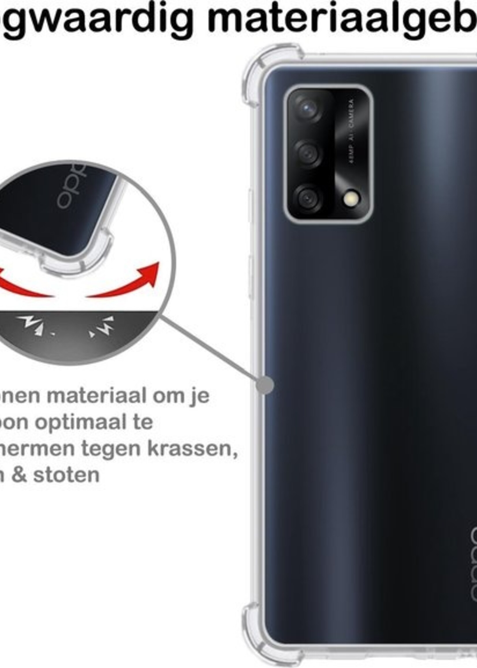 BTH Hoesje Geschikt voor OPPO A74 4G Hoesje Siliconen Shock Proof Case Hoes Met 2x Screenprotector - Hoes Geschikt voor OPPO A74 4G Hoes Cover Case Shockproof - Transparant
