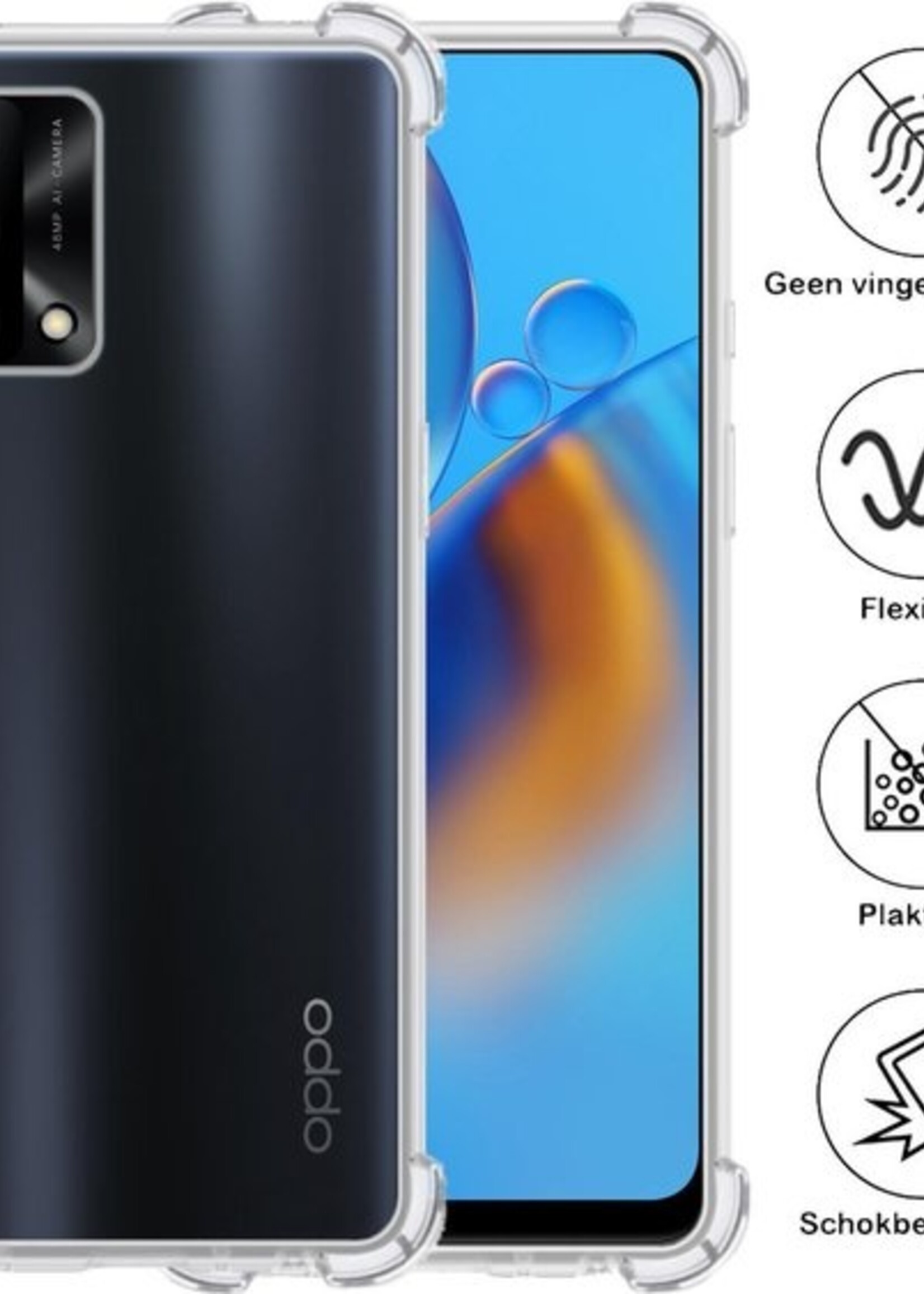 BTH Hoesje Geschikt voor OPPO A74 4G Hoesje Siliconen Shock Proof Case Hoes Met 2x Screenprotector - Hoes Geschikt voor OPPO A74 4G Hoes Cover Case Shockproof - Transparant