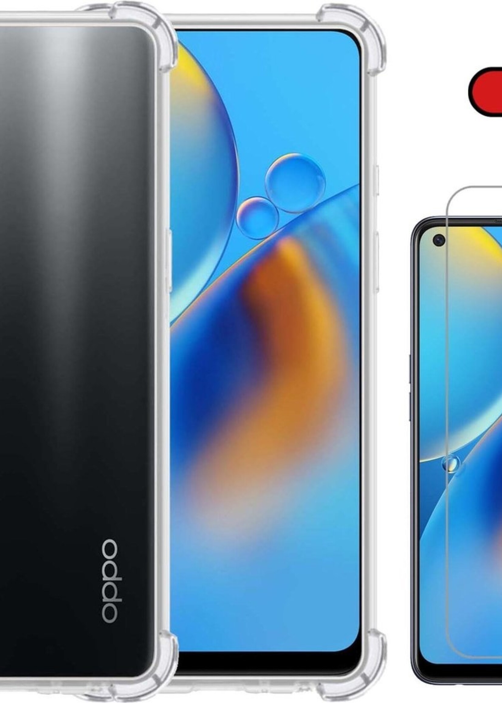 BTH Hoesje Geschikt voor OPPO A74 5G Hoesje Siliconen Shock Proof Case Hoes Met Screenprotector - Hoes Geschikt voor OPPO A74 5G Hoes Cover Case Shockproof - Transparant