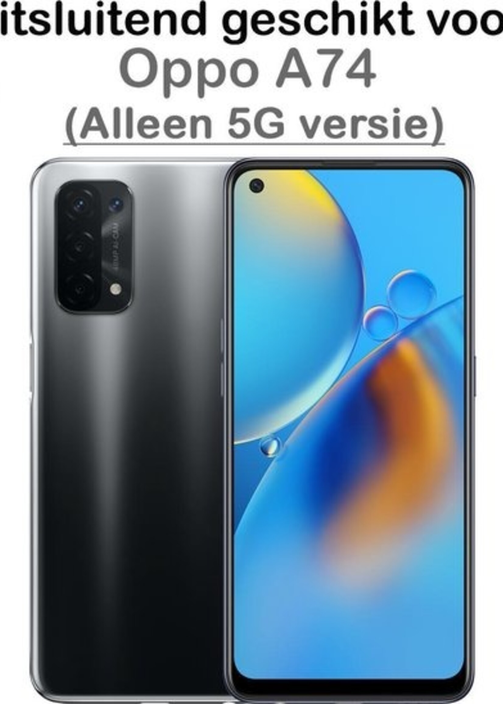 BTH Hoesje Geschikt voor OPPO A74 5G Hoesje Siliconen Shock Proof Case Hoes Met Screenprotector - Hoes Geschikt voor OPPO A74 5G Hoes Cover Case Shockproof - Transparant