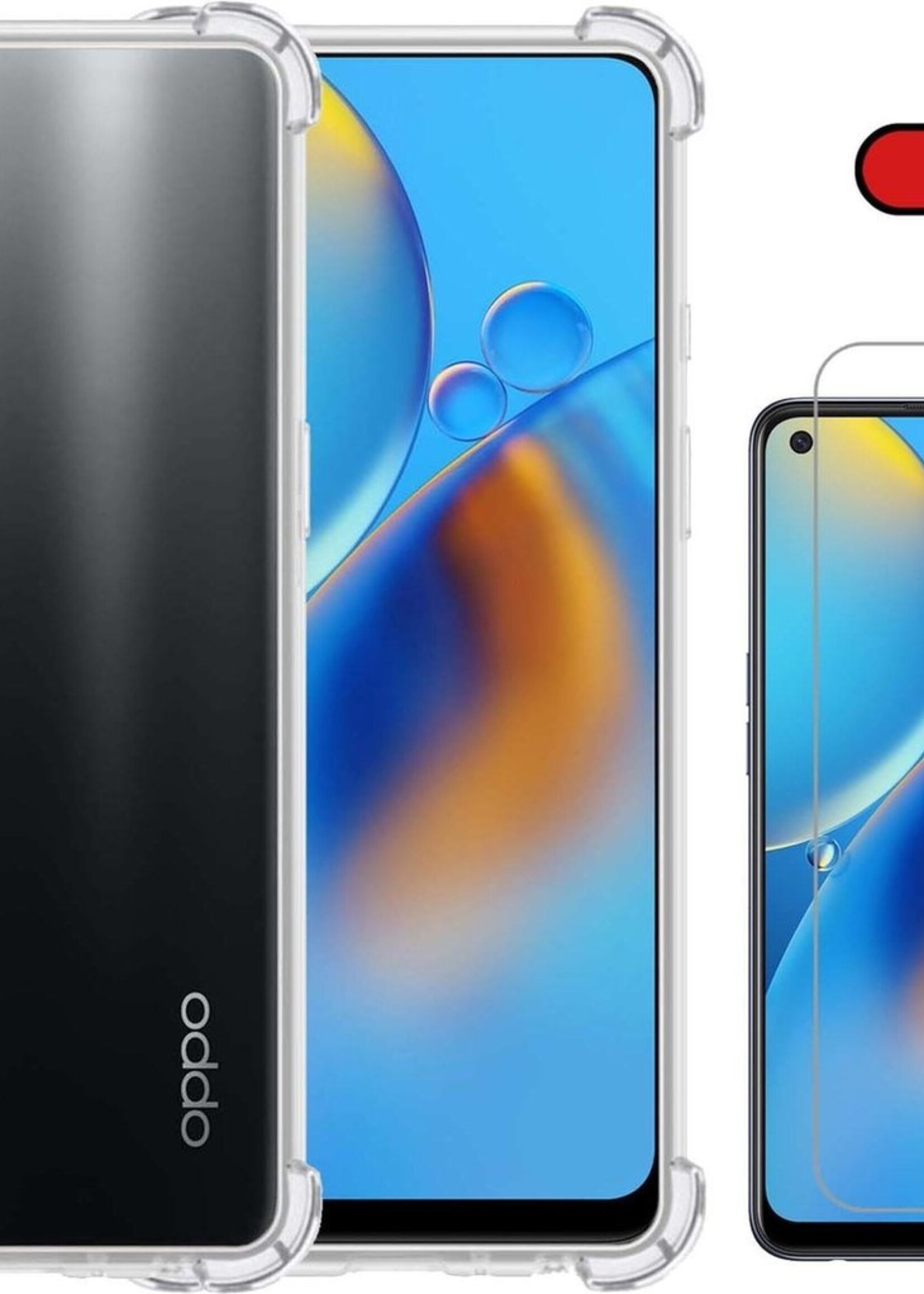 BTH Hoesje Geschikt voor OPPO A74 5G Hoesje Siliconen Shock Proof Case Hoes Met 2x Screenprotector - Hoes Geschikt voor OPPO A74 5G Hoes Cover Case Shockproof - Transparant