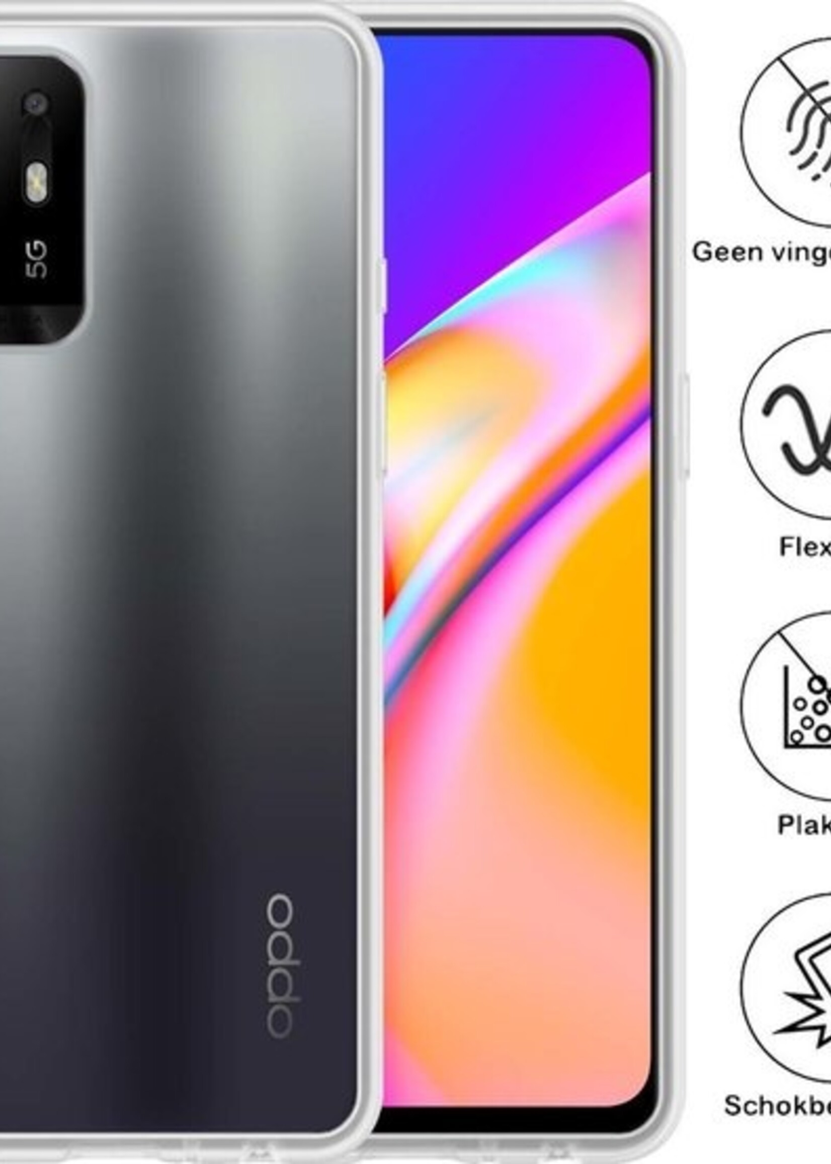 BTH Hoesje Geschikt voor OPPO A94 5G Hoesje Siliconen Case Hoes Met 2x Screenprotector - Hoes Geschikt voor OPPO A94 5G Hoes Cover Case - Transparant