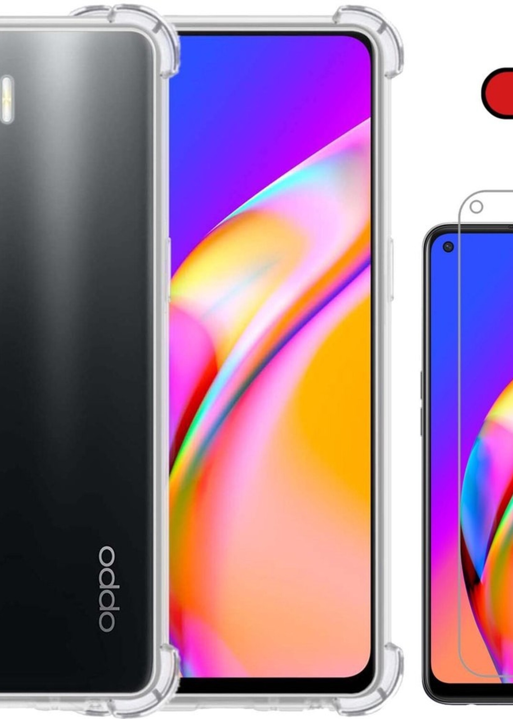 BTH Hoesje Geschikt voor OPPO A94 Hoesje Siliconen Shock Proof Case Hoes Met Screenprotector - Hoes Geschikt voor OPPO A94 Hoes Cover Case Shockproof - Transparant