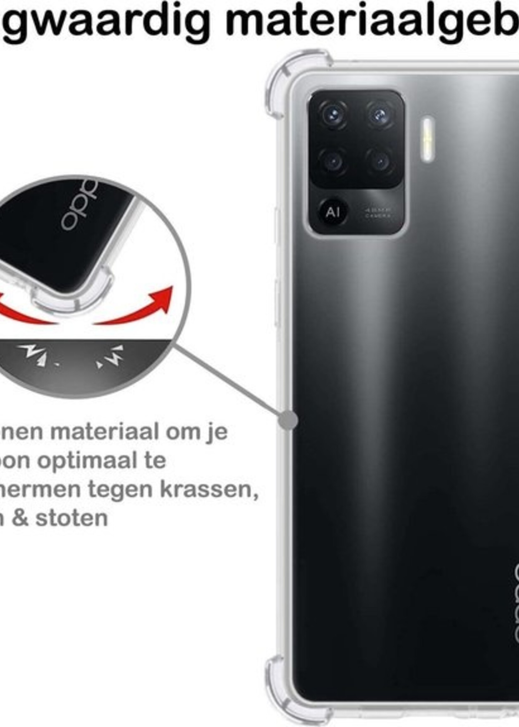 BTH Hoesje Geschikt voor OPPO A94 Hoesje Siliconen Shock Proof Case Hoes Met Screenprotector - Hoes Geschikt voor OPPO A94 Hoes Cover Case Shockproof - Transparant