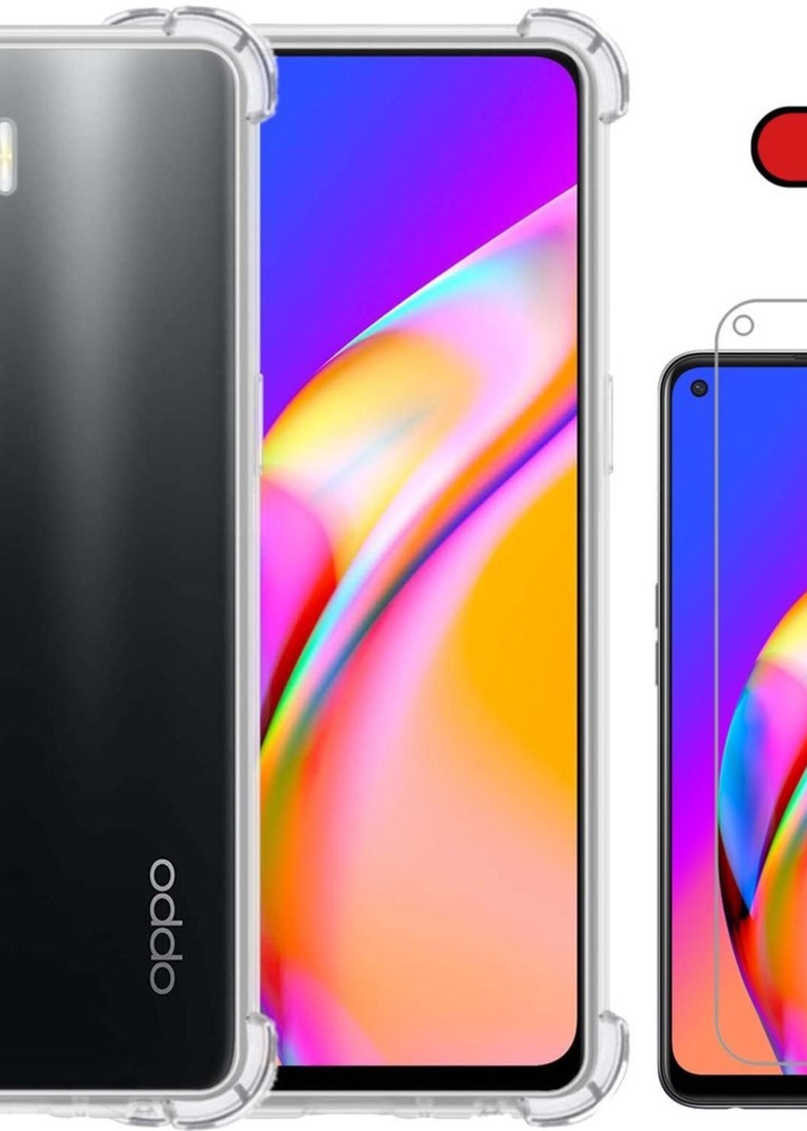 BTH Hoesje Geschikt voor OPPO A94 Hoesje Siliconen Shock Proof Case Hoes Met 2x Screenprotector - Hoes Geschikt voor OPPO A94 Hoes Cover Case Shockproof - Transparant