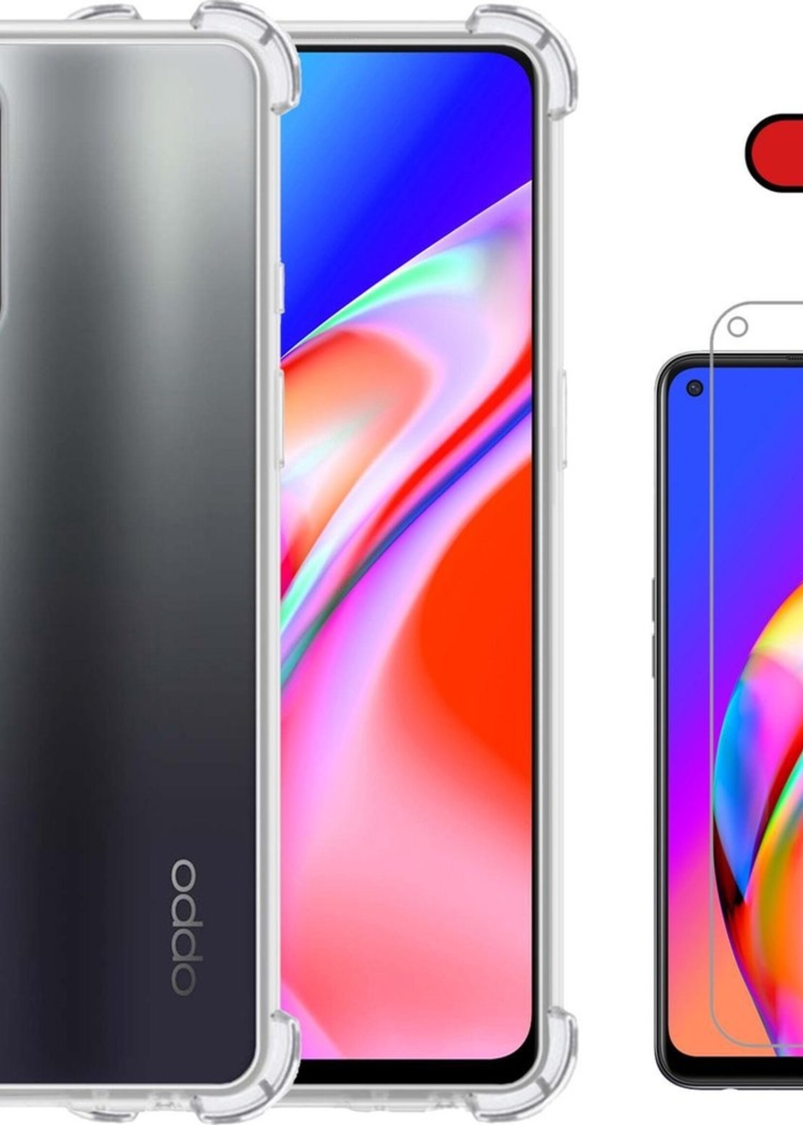 BTH Hoesje Geschikt voor OPPO A94 5G Hoesje Siliconen Shock Proof Case Hoes Met Screenprotector - Hoes Geschikt voor OPPO A94 5G Hoes Cover Case Shockproof - Transparant