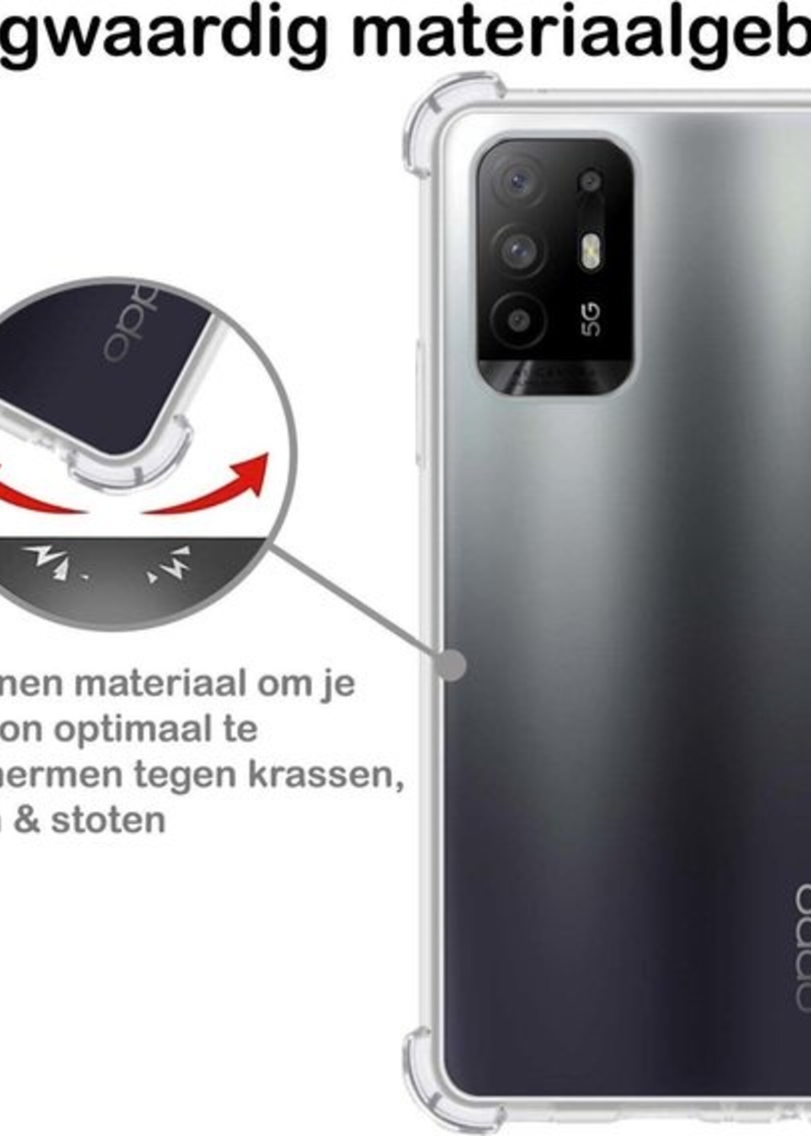 BTH Hoesje Geschikt voor OPPO A94 5G Hoesje Siliconen Shock Proof Case Hoes Met Screenprotector - Hoes Geschikt voor OPPO A94 5G Hoes Cover Case Shockproof - Transparant